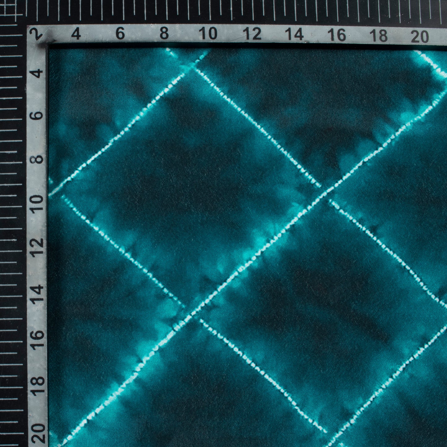 Dark Teal Green Shiiborii Pattern Digital Print Crepe Silk Fabric