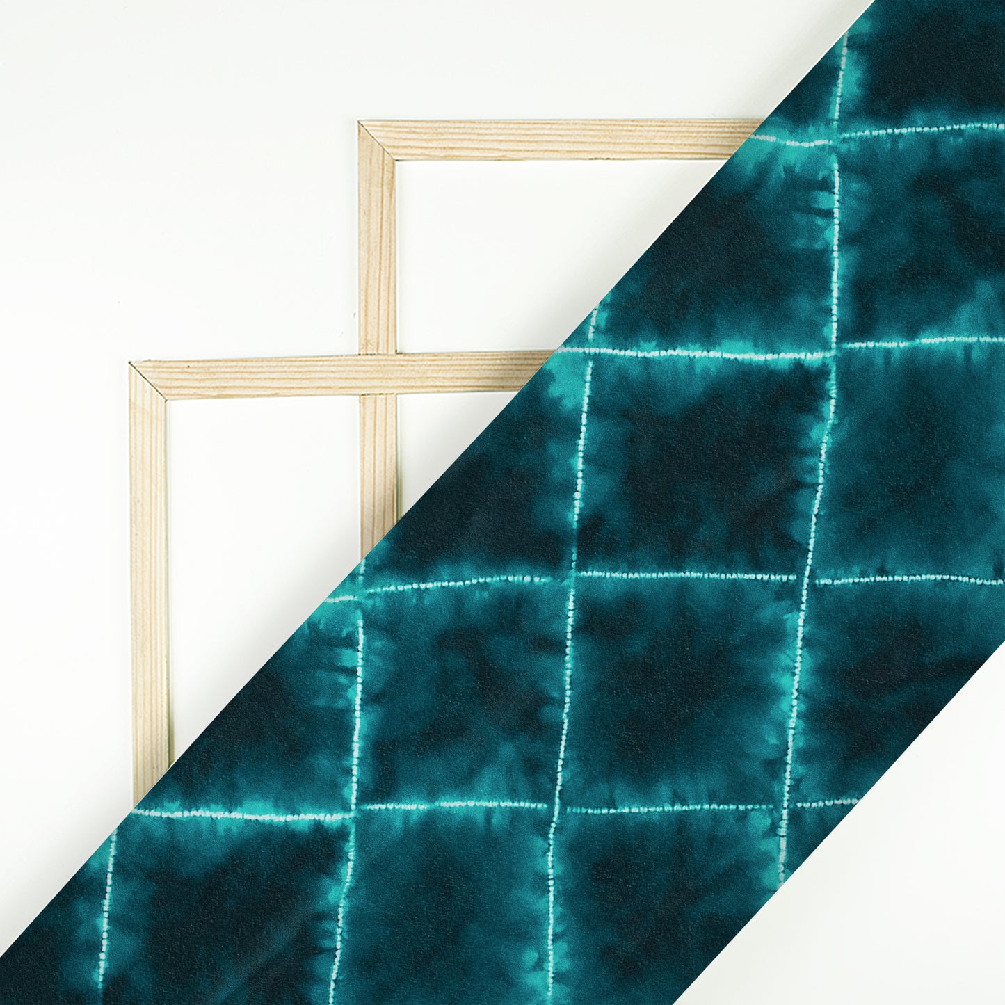 Dark Teal Green Shiiborii Pattern Digital Print Crepe Silk Fabric