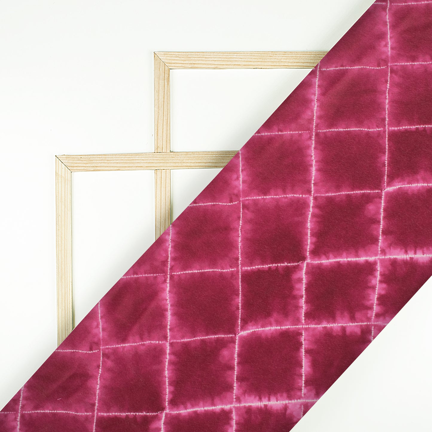Dark Pink Shiiborii Pattern Digital Print Crepe Silk Fabric
