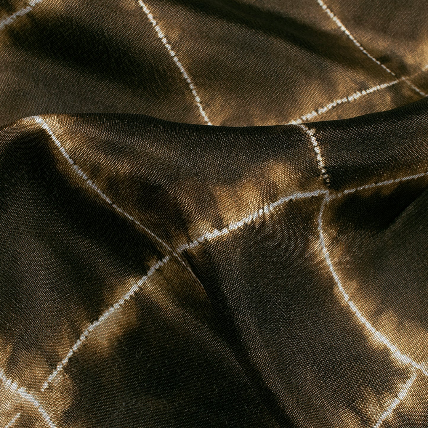 Brown And Black Shiiborii Pattern Digital Print Crepe Silk Fabric
