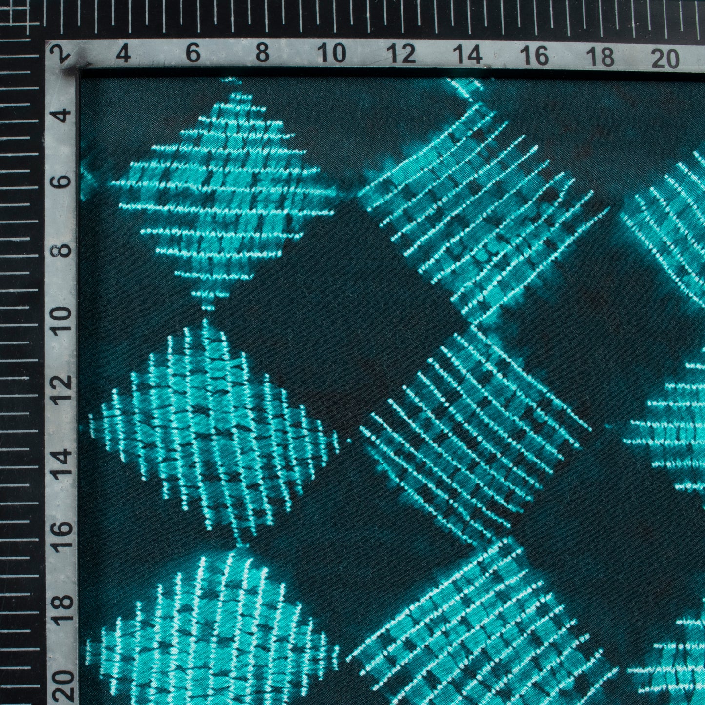 Dark Teal Green Geometric Pattern Digital Print Crepe Silk Fabric