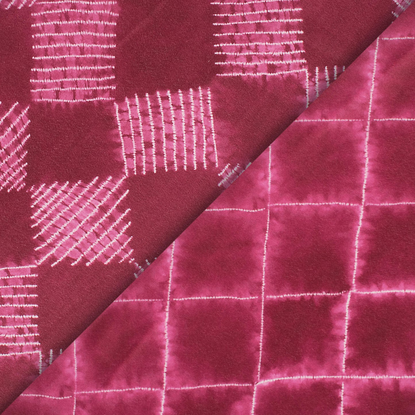 Dark Pink Geometric Pattern Digital Print Crepe Silk Fabric