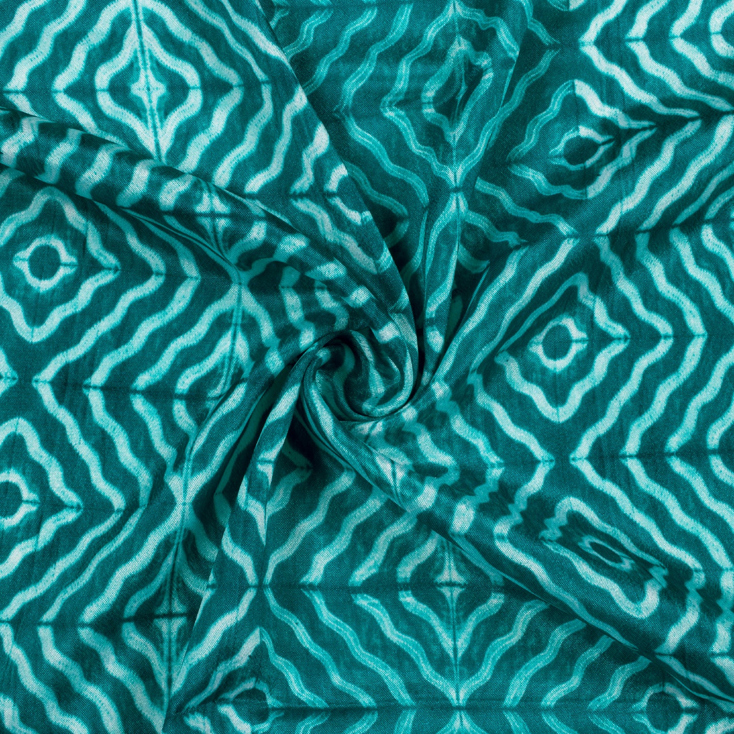 Teal Green Geometric Pattern Digital Print Crepe Silk Fabric