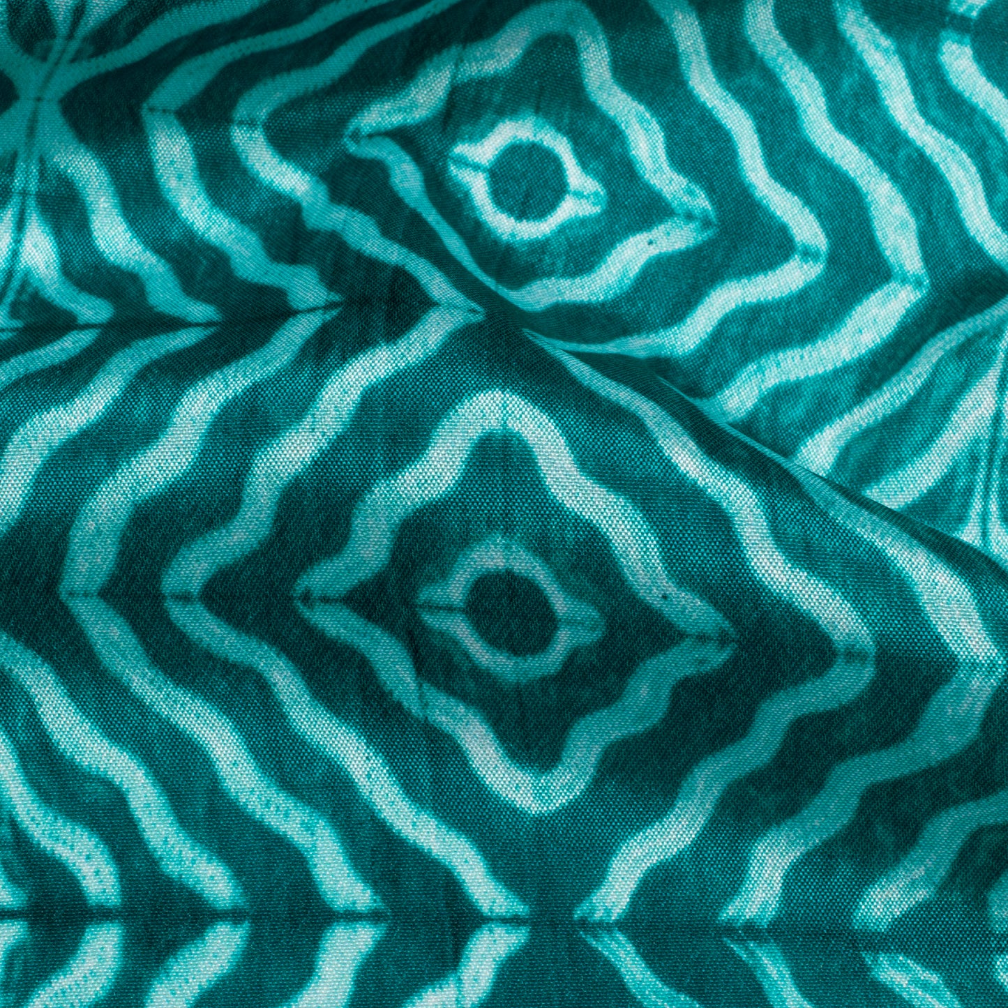 Teal Green Geometric Pattern Digital Print Crepe Silk Fabric