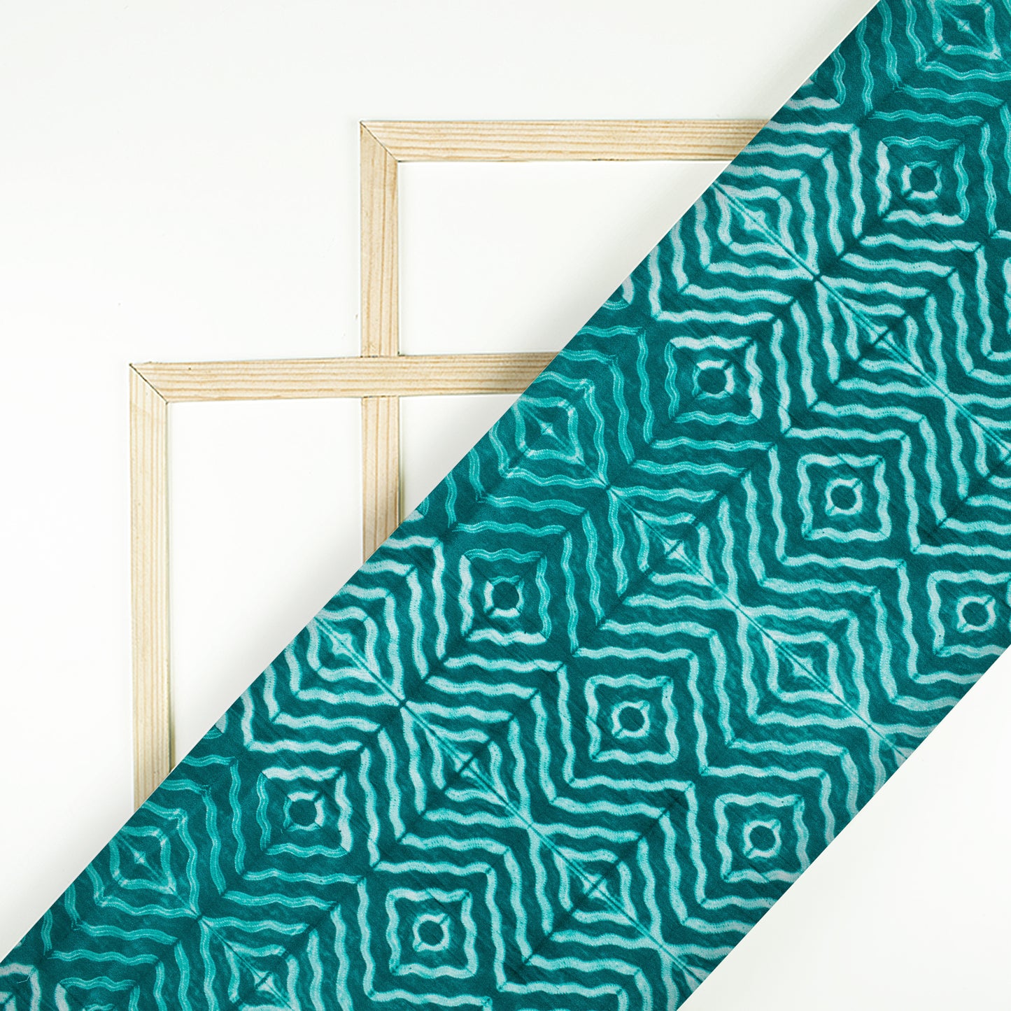 Teal Green Geometric Pattern Digital Print Crepe Silk Fabric