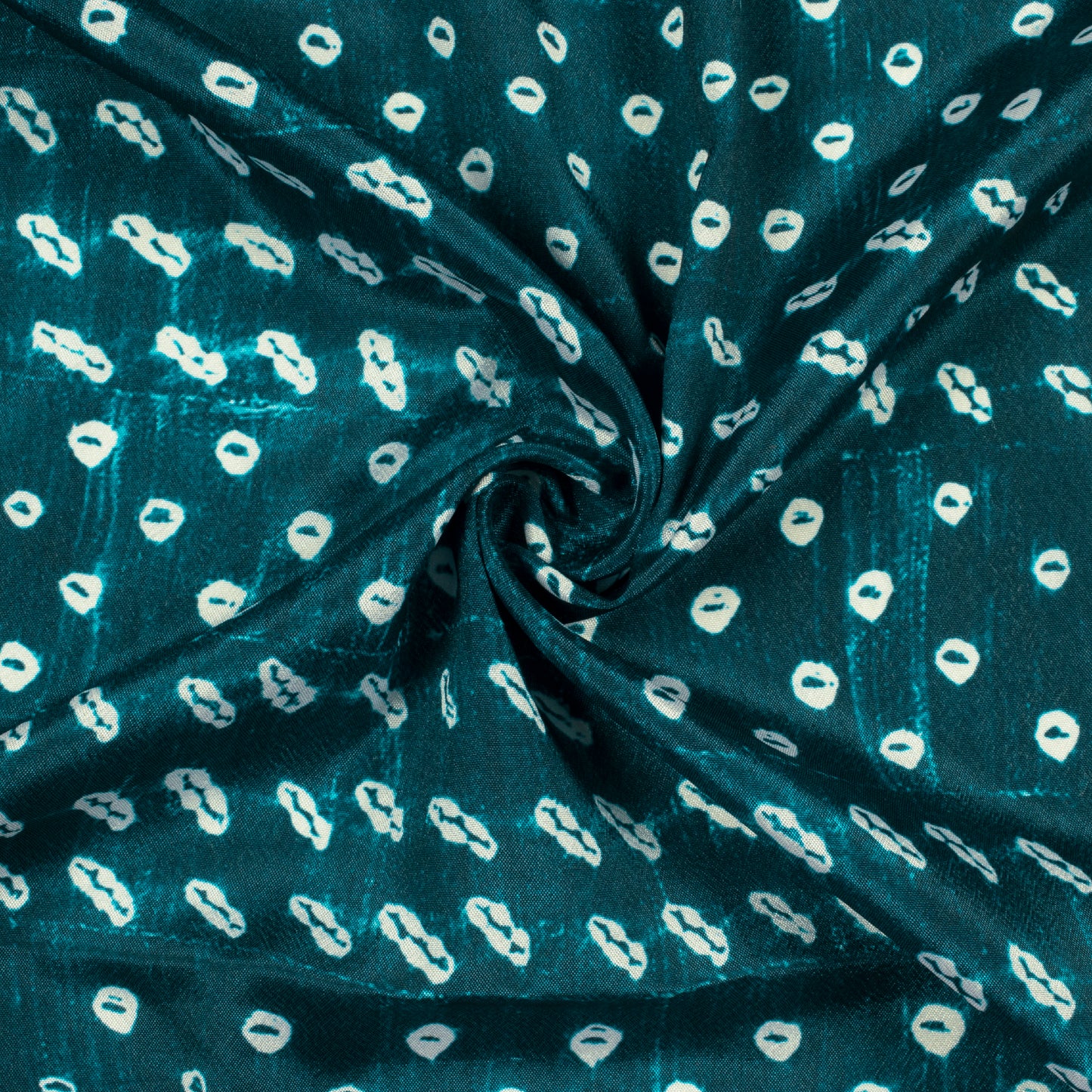 Dark Green And White Bandhanii Pattern Digital Print Crepe Silk Fabric