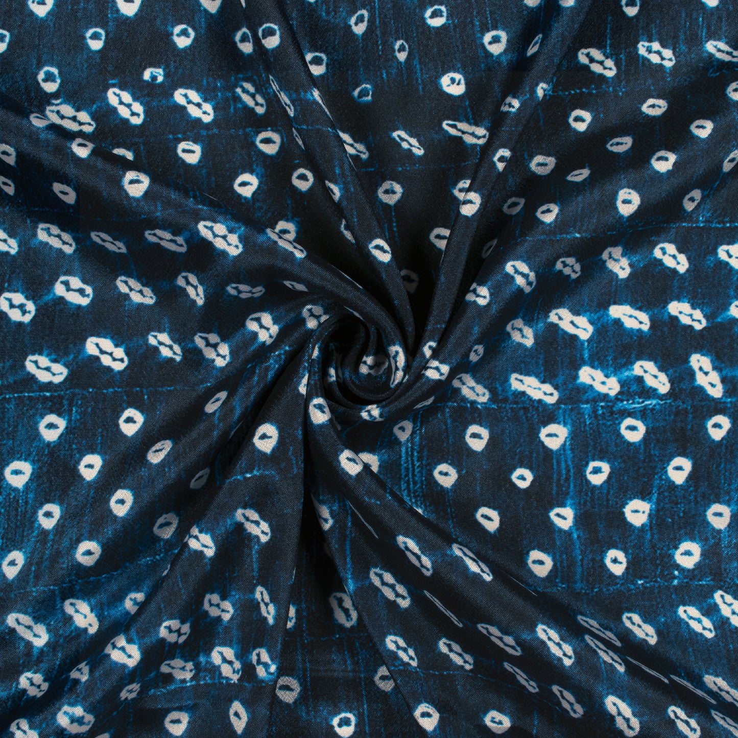 Navy Blue And White Bandhanii Pattern Digital Print Crepe Silk Fabric