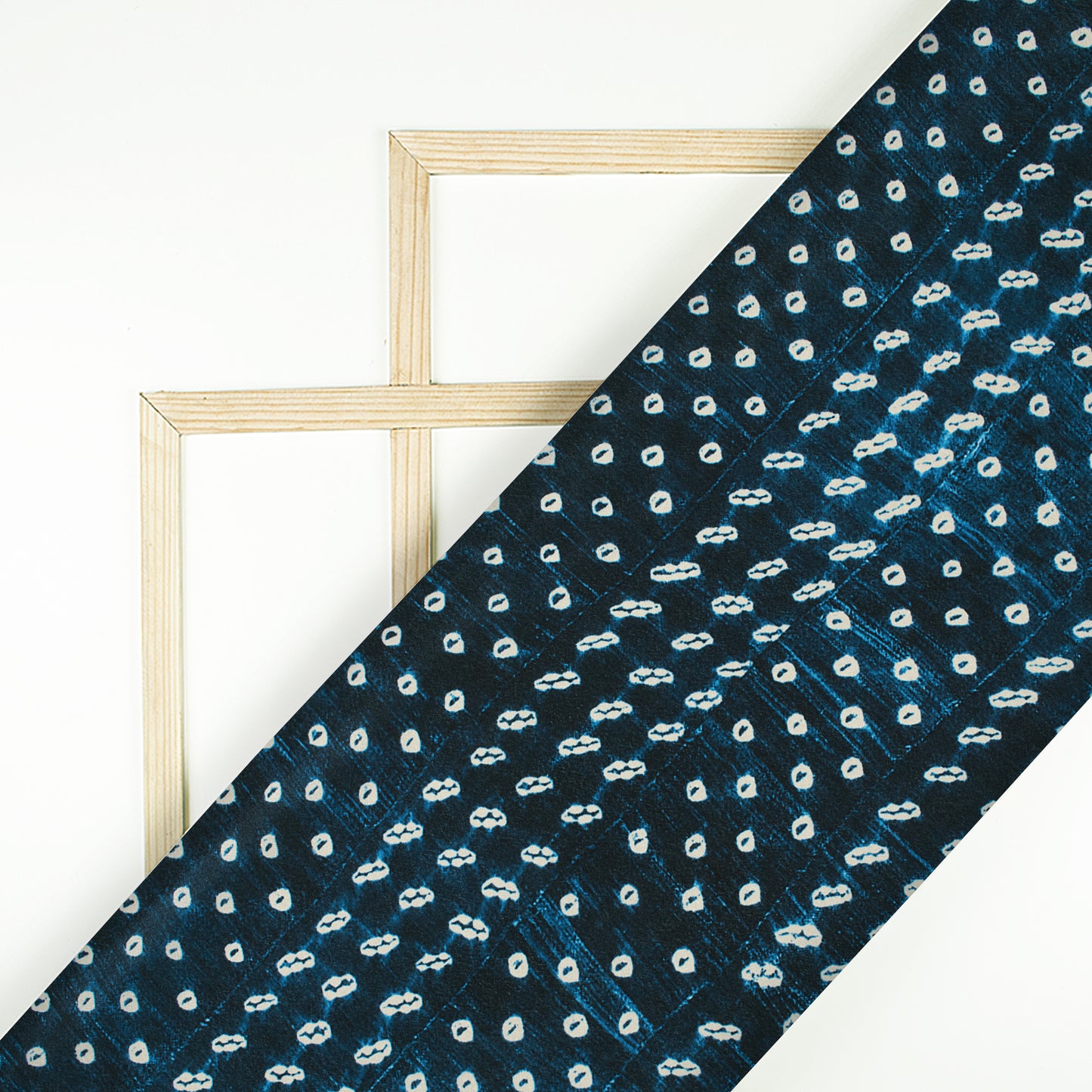 Navy Blue And White Bandhanii Pattern Digital Print Crepe Silk Fabric