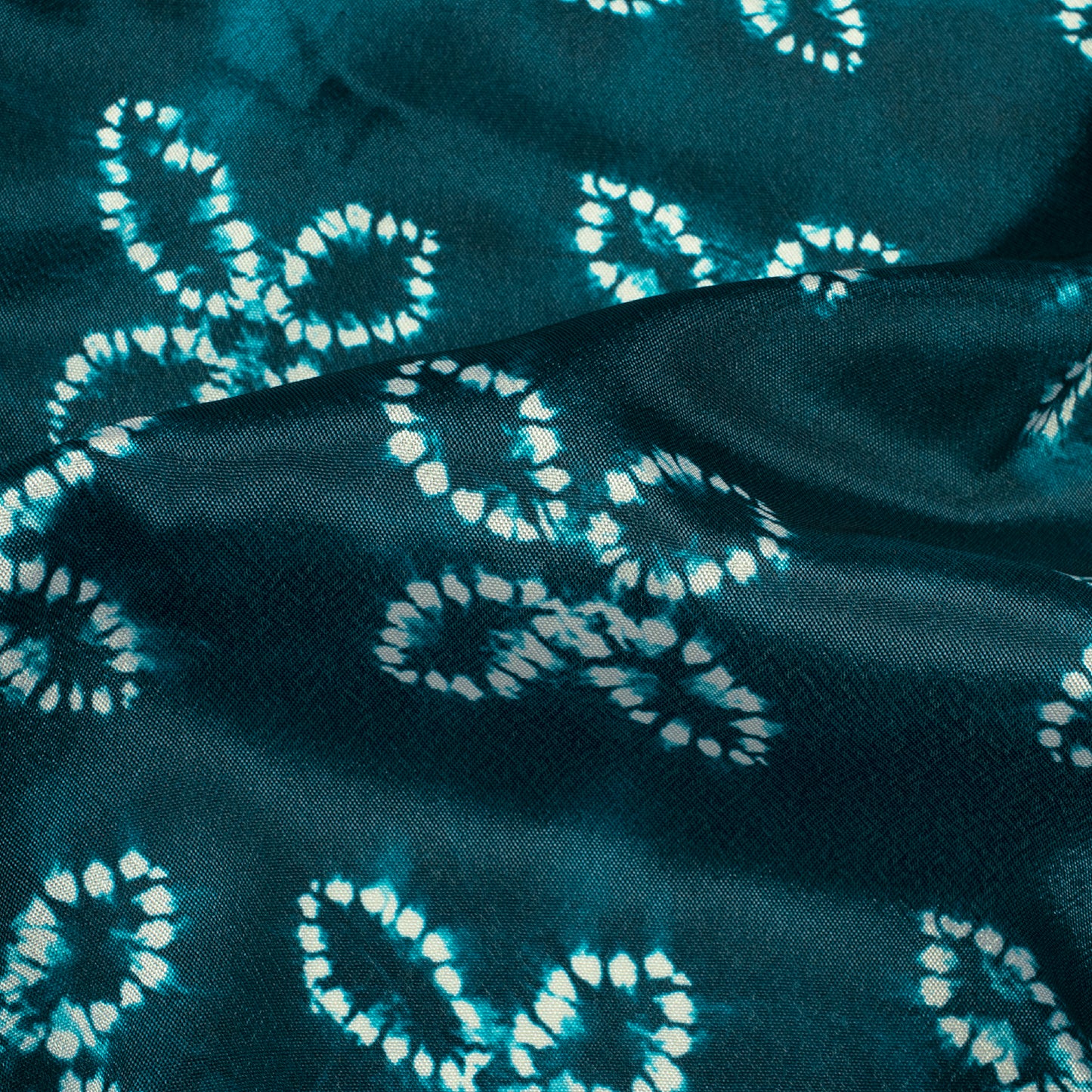 Dark Green And White Floral Pattern Digital Print Crepe Silk Fabric