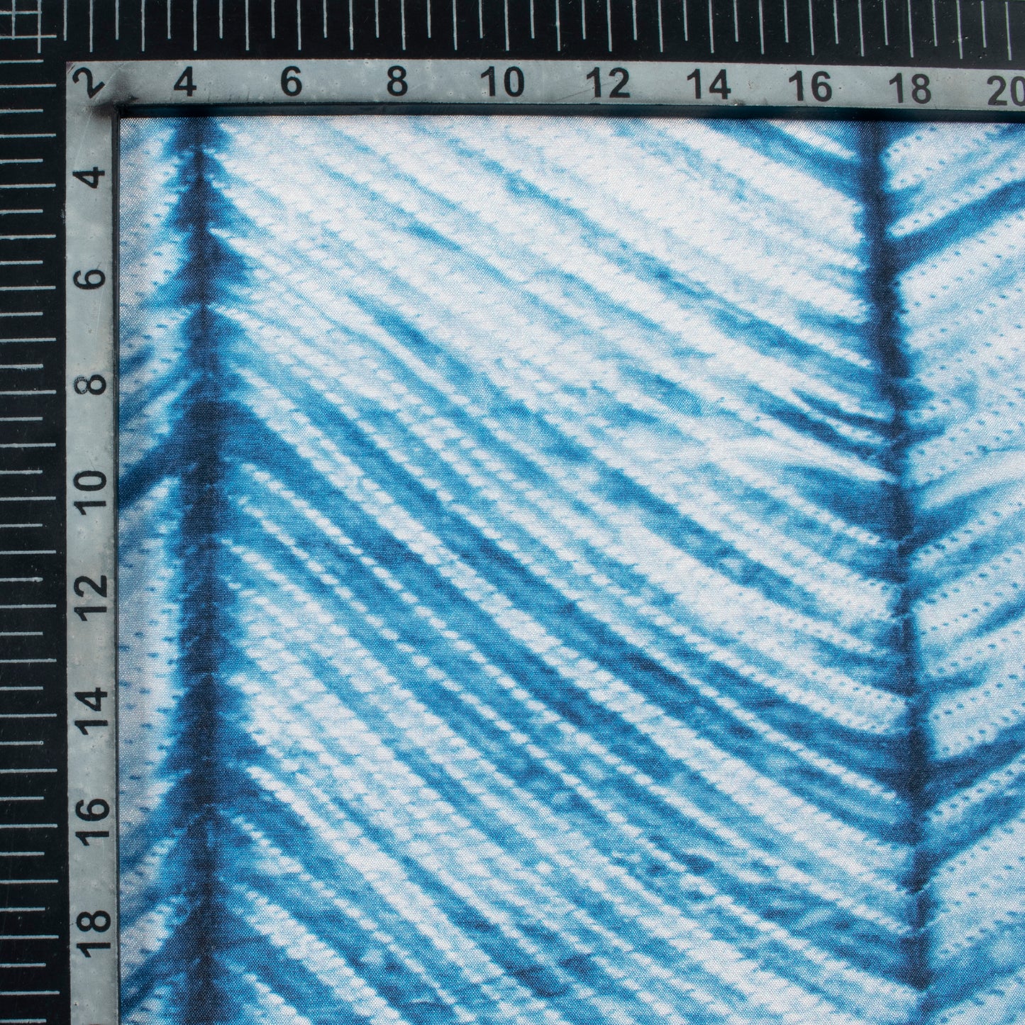 Steel Blue Chevron Pattern Digital Print Crepe Silk Fabric