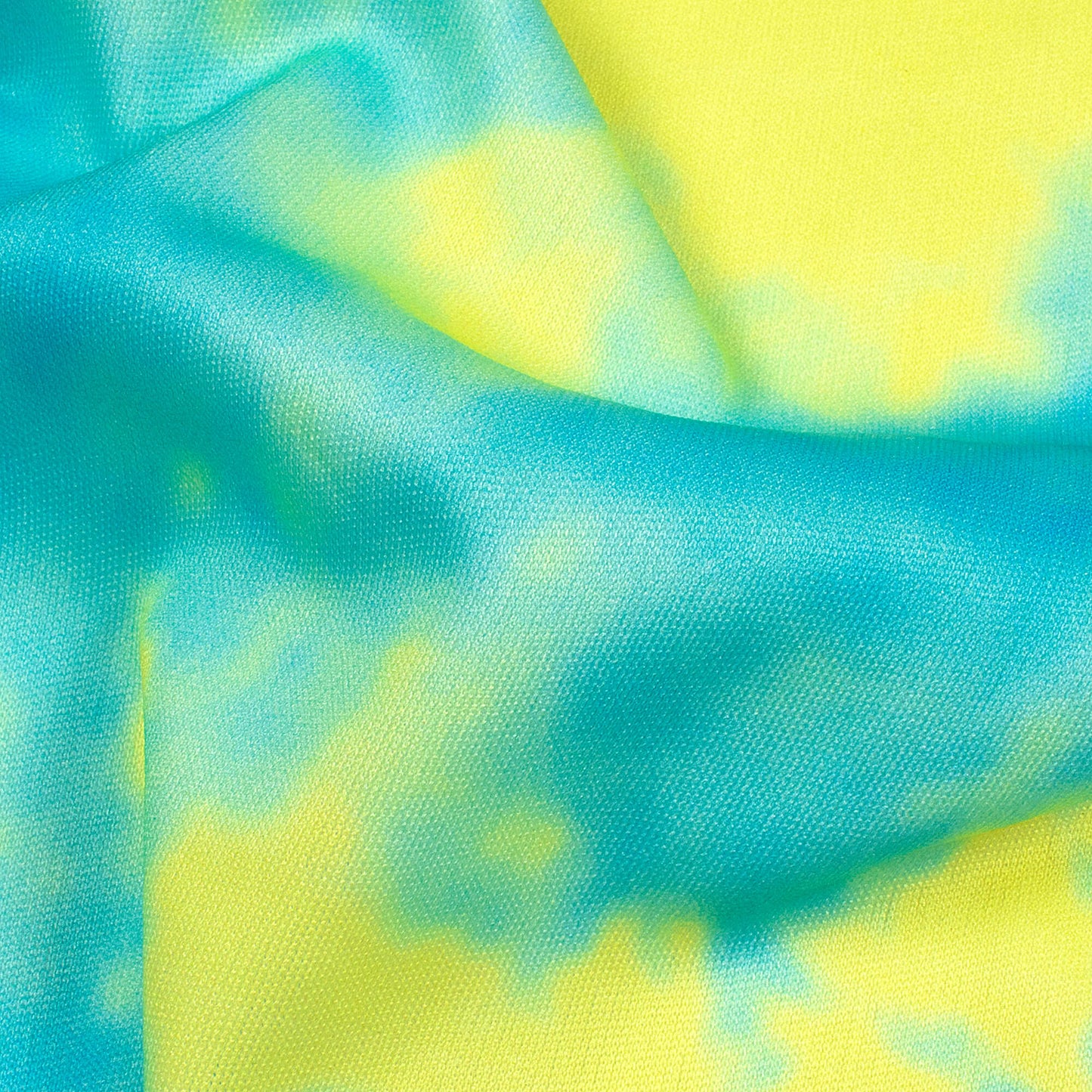 Lemon Yellow And Olympic Blue Tye And Dye Pattern Digital Print Lycra Fabric (Width 58 Inches)