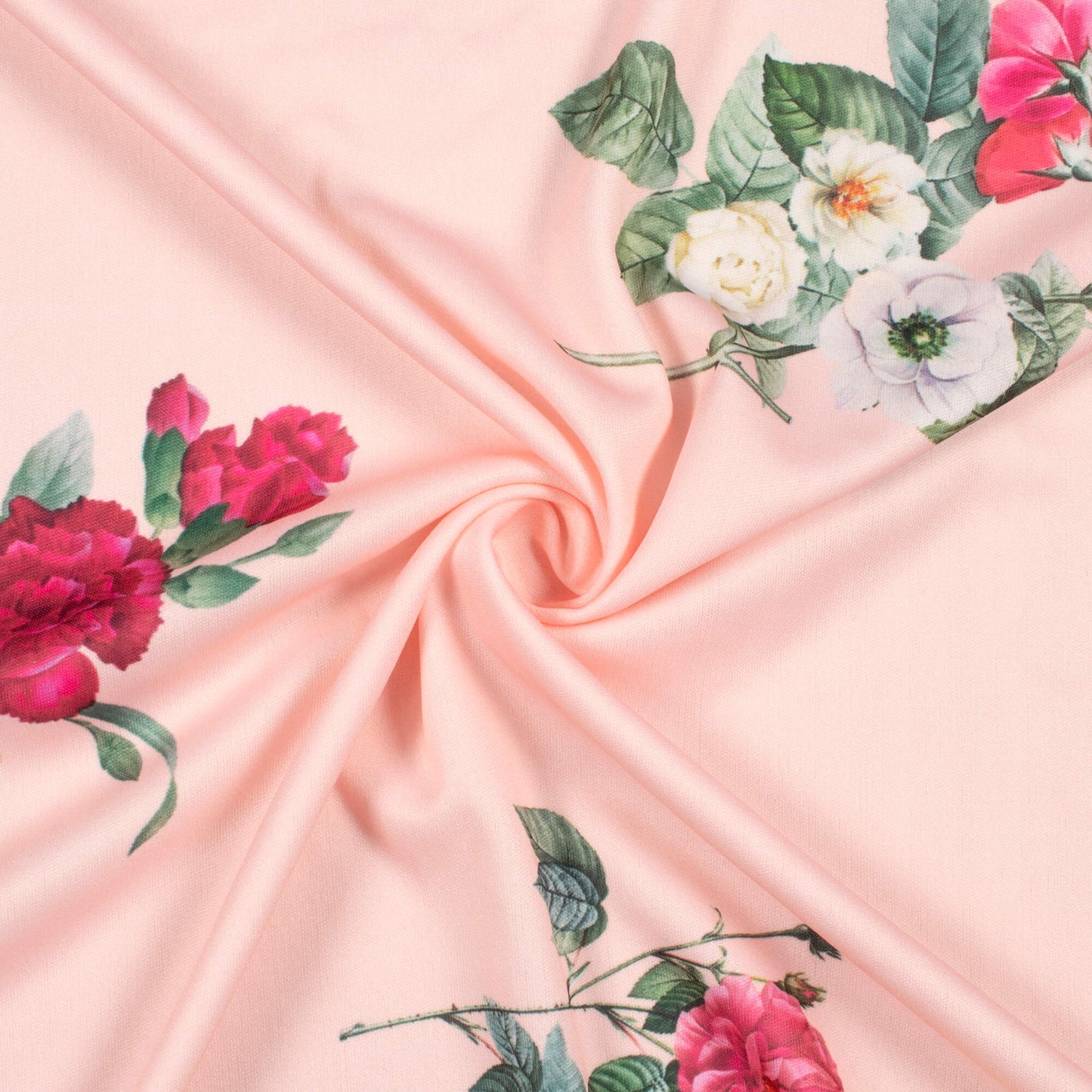 Peach And Pink Floral Pattern Digital Print Lycra Fabric (Width 58 Inches)