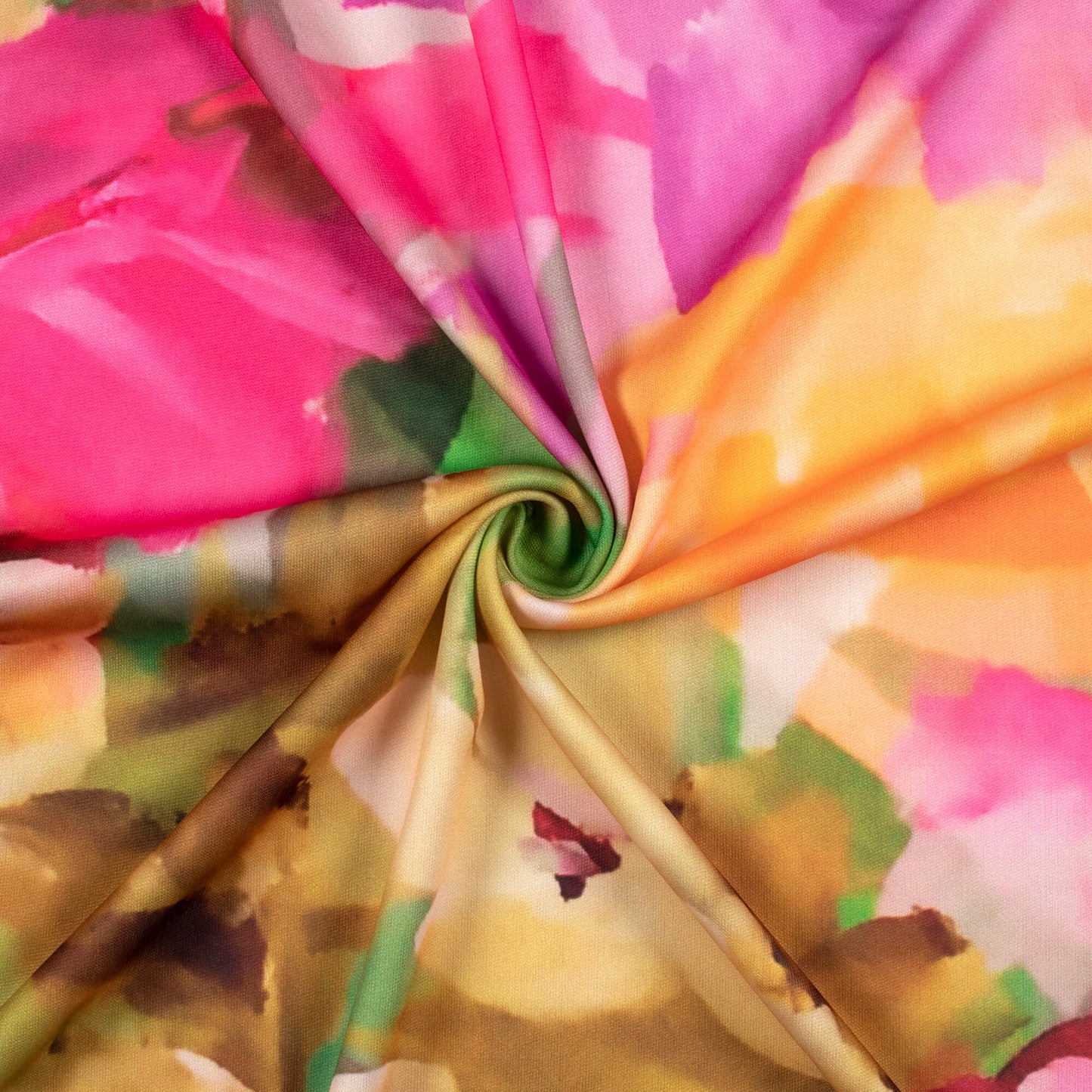 Punch Pink And Green Floral Pattern Digital Print Lycra Fabric (Width 58 Inches)