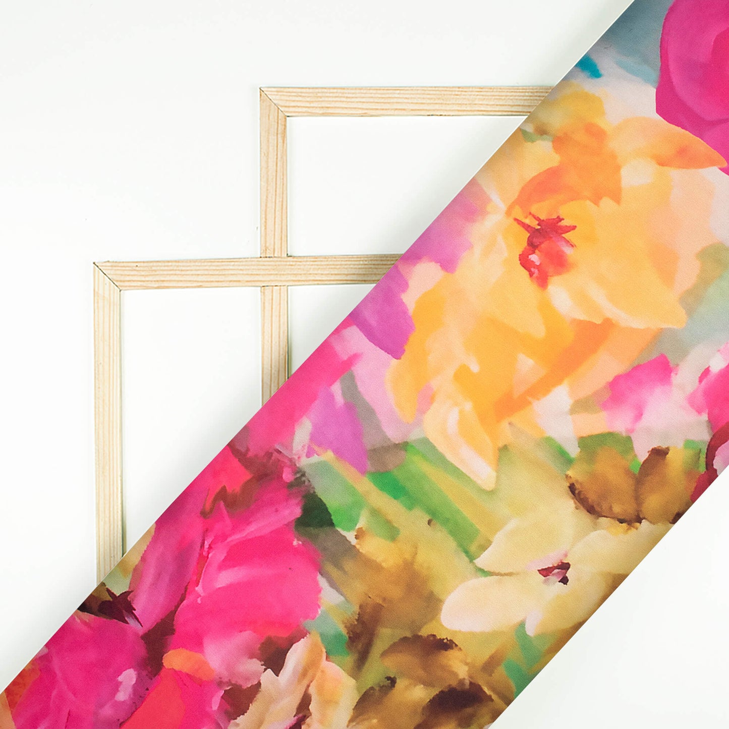 Punch Pink And Green Floral Pattern Digital Print Lycra Fabric (Width 58 Inches)