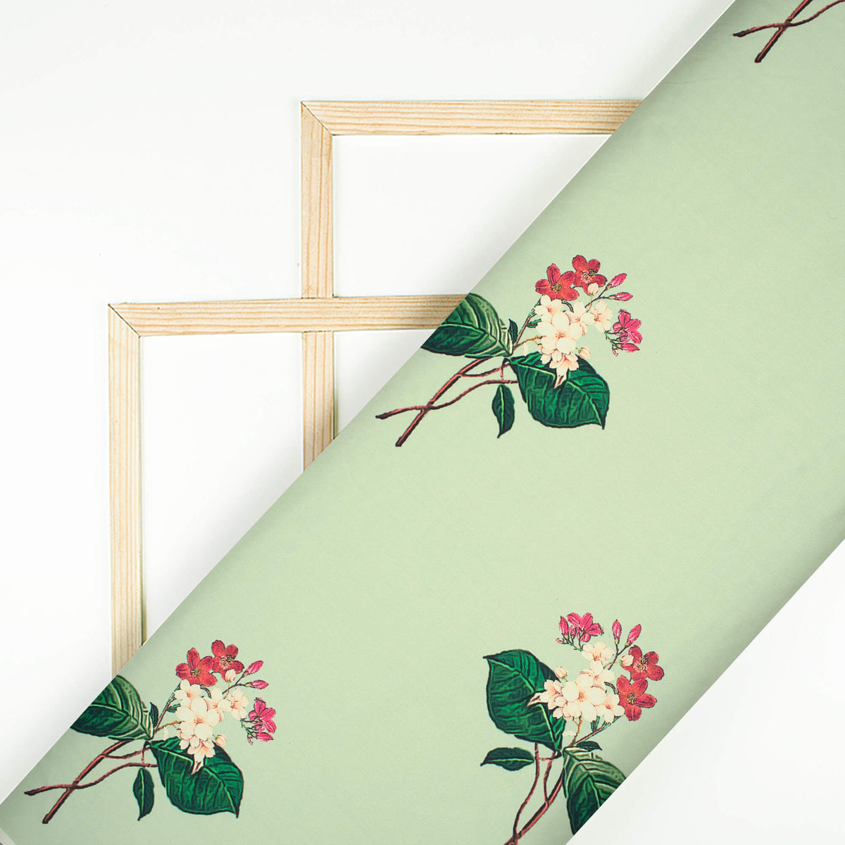 Laurel Green And Pink Floral  Pattern Digital Print Lycra Fabric (Width 58 Inches)