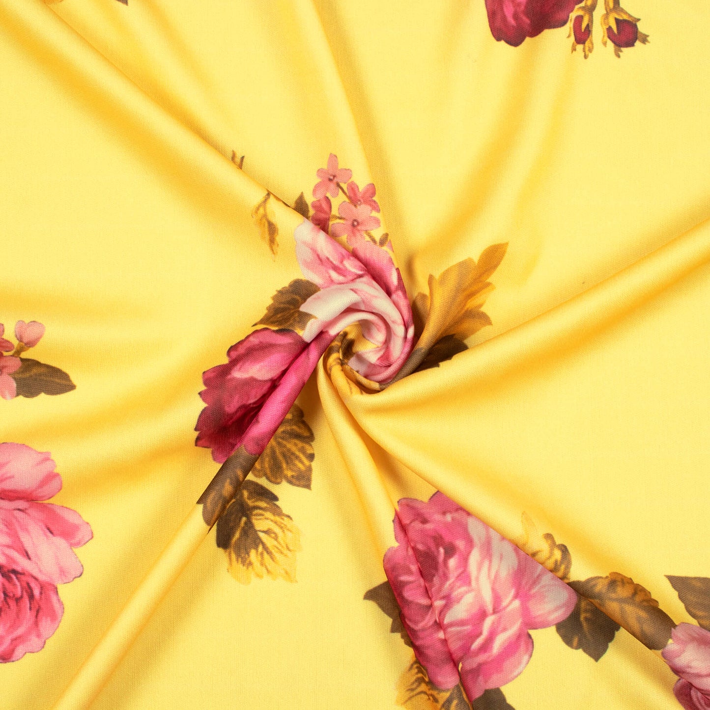Royal Yellow And Hippie Pink Floral Pattern Digital Print Lycra Fabric (Width 58 Inches)