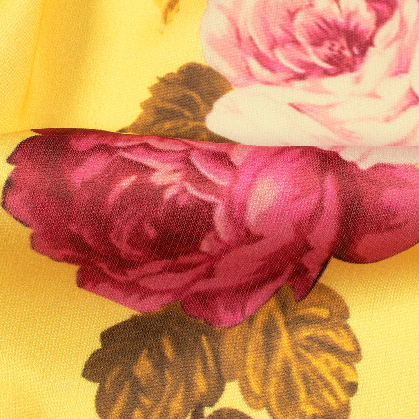 Royal Yellow And Hippie Pink Floral Pattern Digital Print Lycra Fabric (Width 58 Inches)