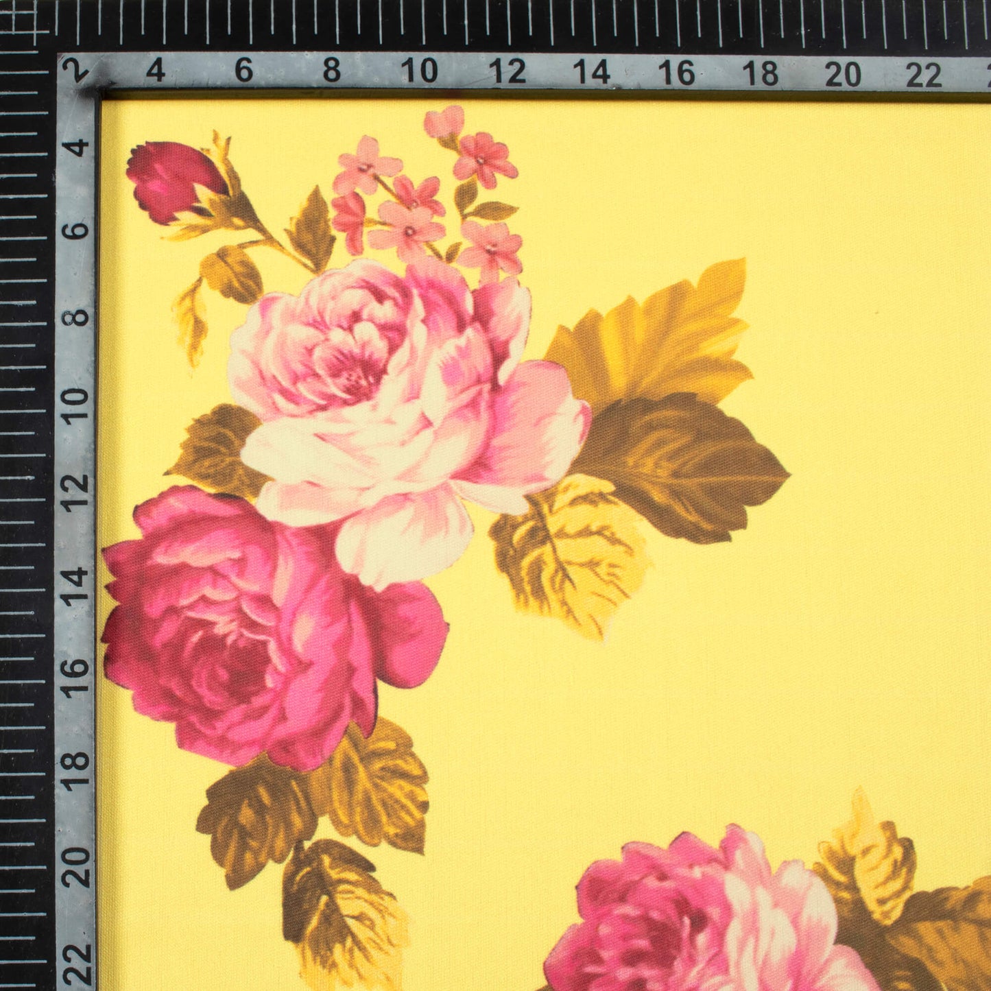 Royal Yellow And Hippie Pink Floral Pattern Digital Print Lycra Fabric (Width 58 Inches)