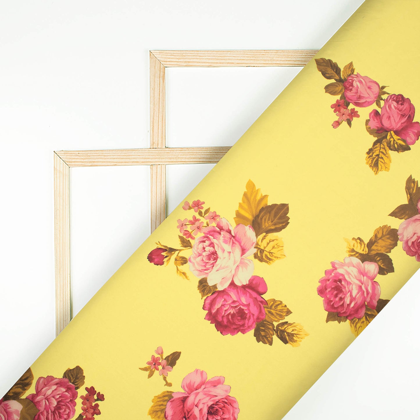 Royal Yellow And Hippie Pink Floral Pattern Digital Print Lycra Fabric (Width 58 Inches)