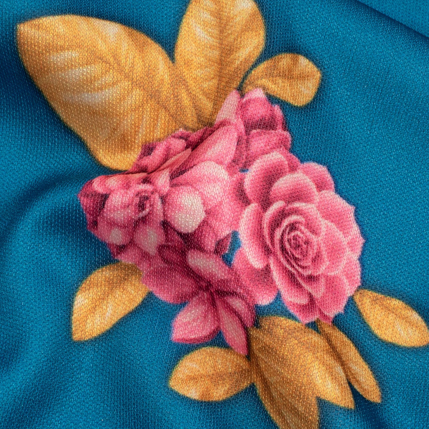 Teal Blue And Hippie Pink Floral Pattern Digital Print Lycra Fabric (Width 58 Inches)