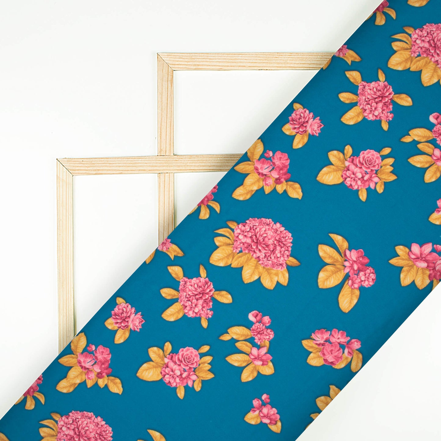 Teal Blue And Hippie Pink Floral Pattern Digital Print Lycra Fabric (Width 58 Inches)