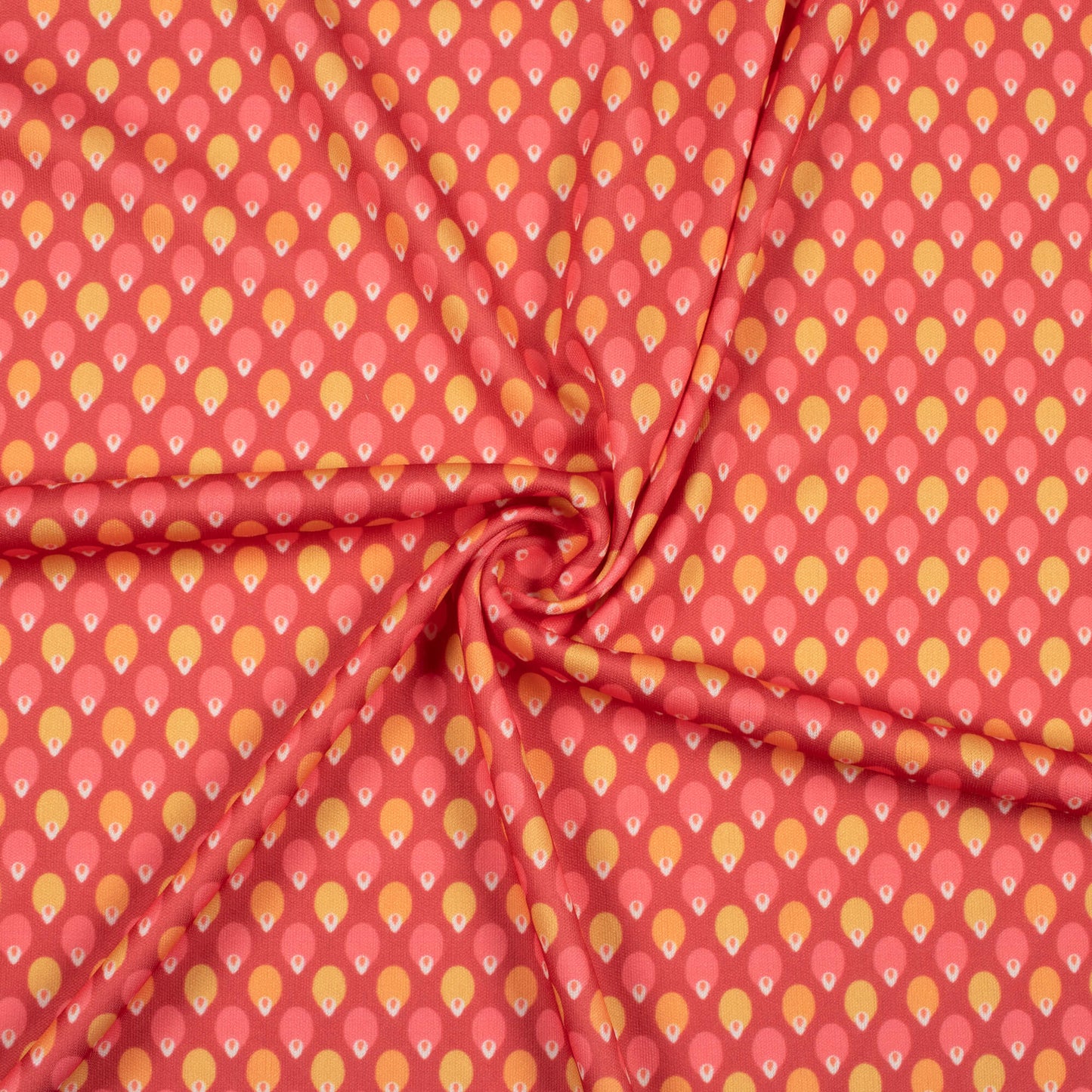 Blush Red And Mellow Yellow Geometric Pattern Digital Print Lycra Fabric (Width 58 Inches)