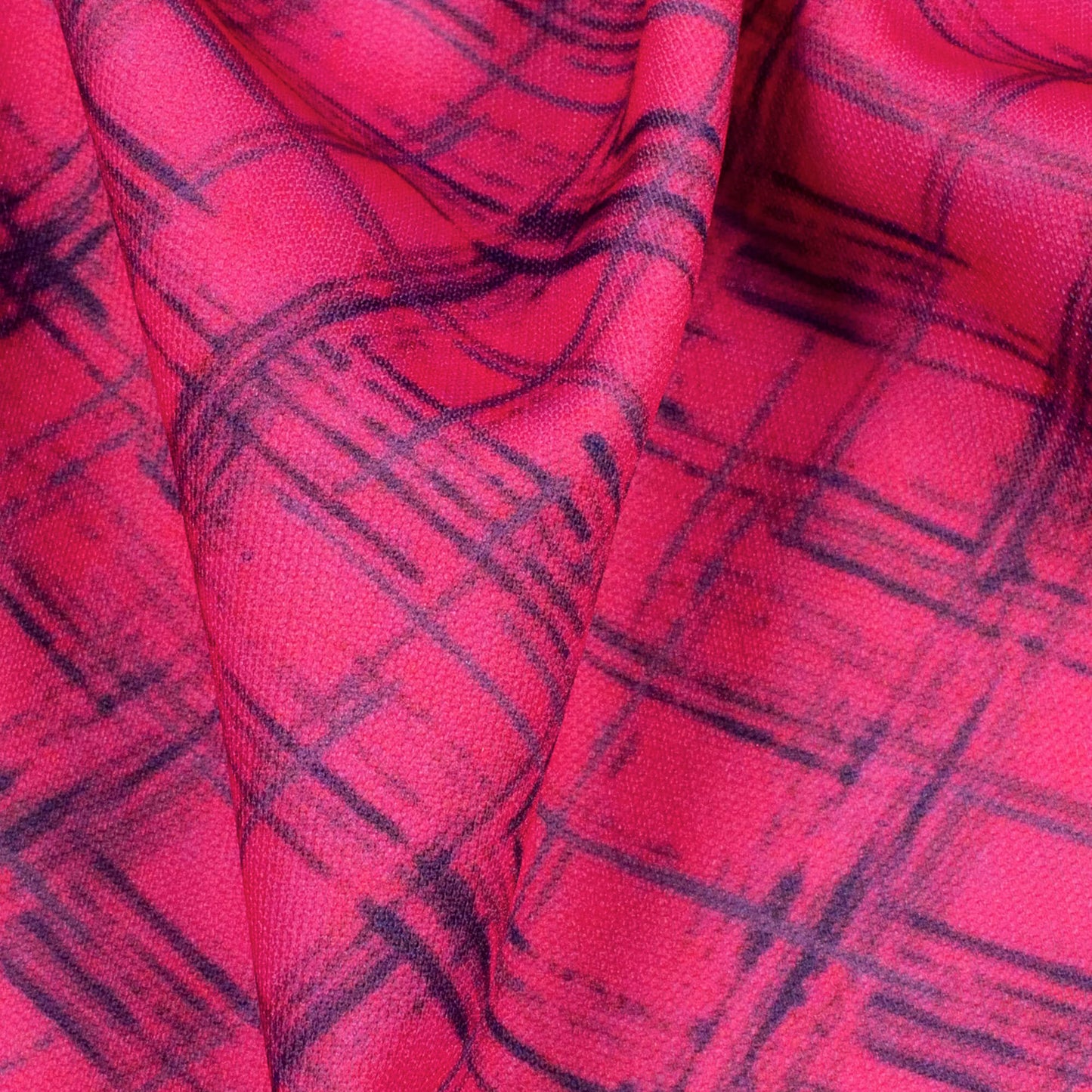 Punch Pink Brush Pattern Digital Print Lycra Fabric (Width 58 Inches)