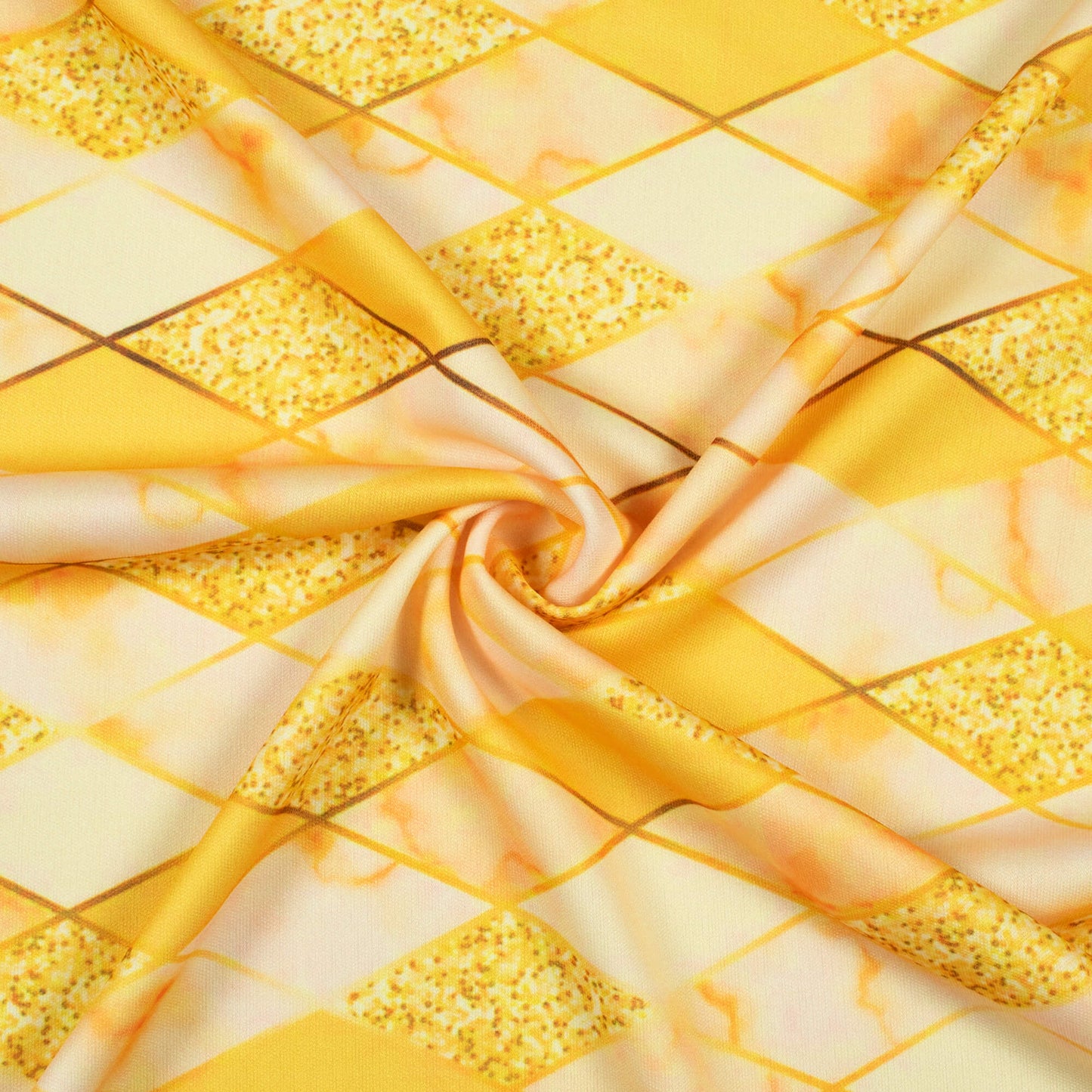 Bumblebee Yellow Geometric Pattern Digital Print Lycra Fabric (Width 58 Inches)