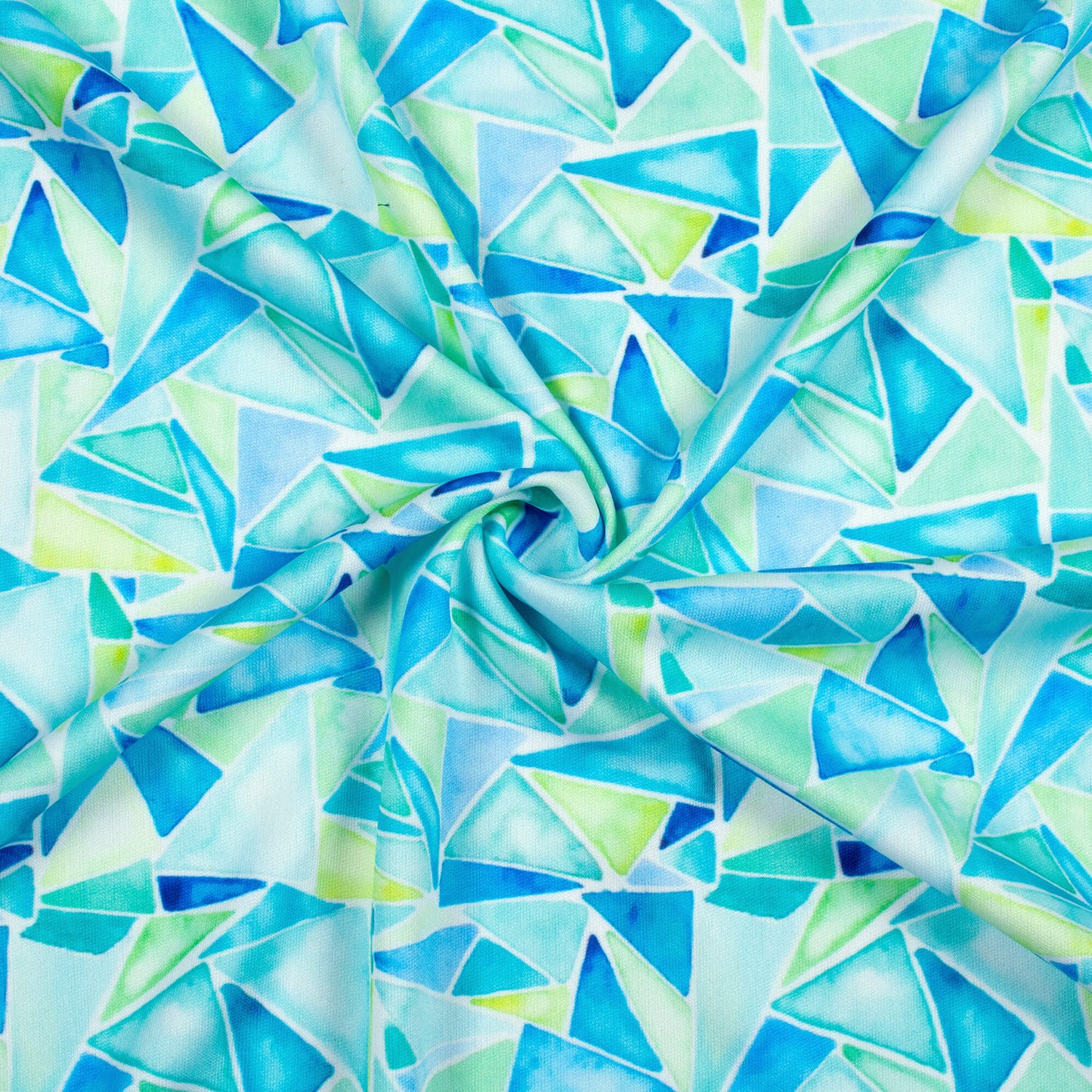 Carolina Blue And Pale Green Geometric Pattern Digital Print Lycra Fabric (Width 58 Inches)