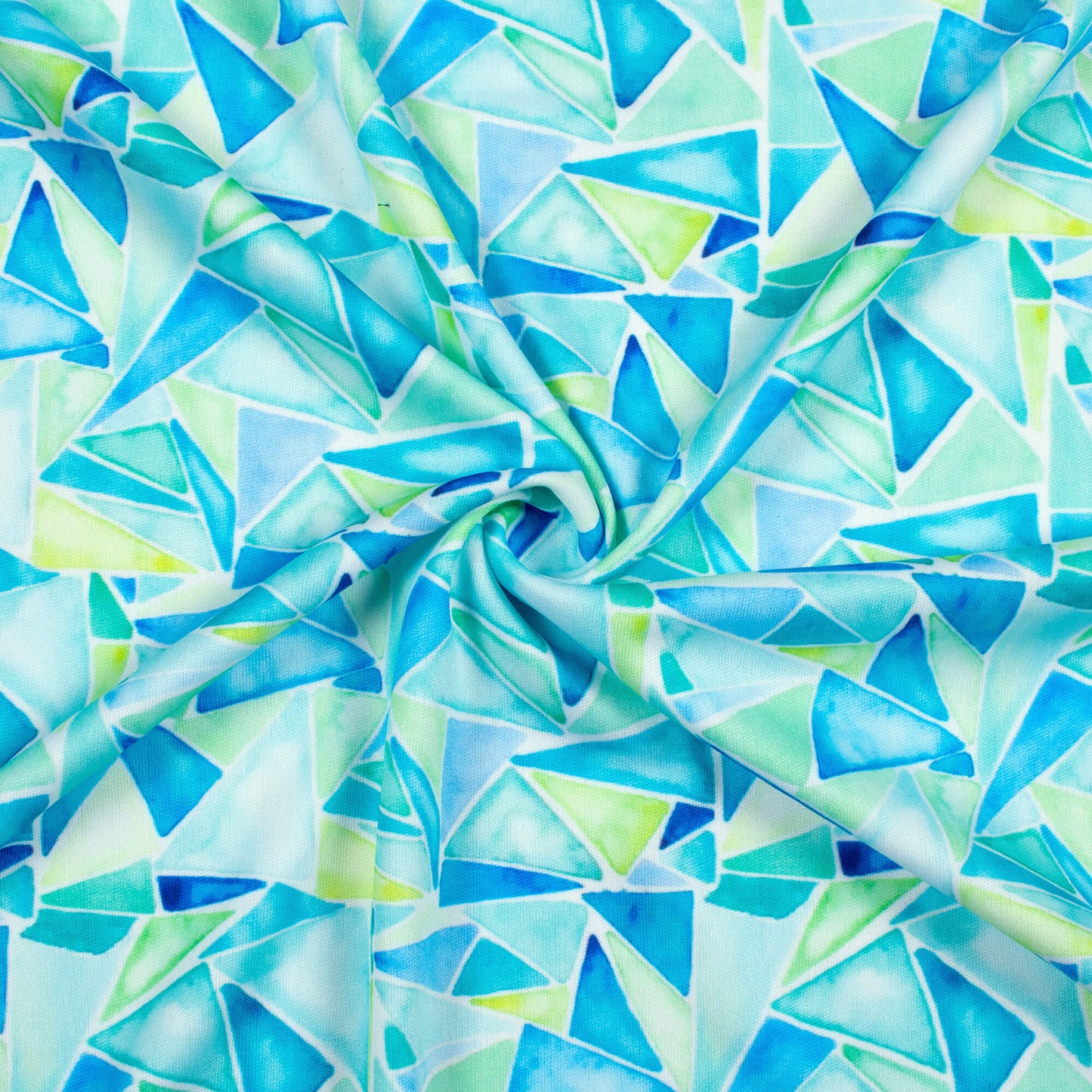 Carolina Blue And Pale Green Geometric Pattern Digital Print Lycra Fabric (Width 58 Inches)