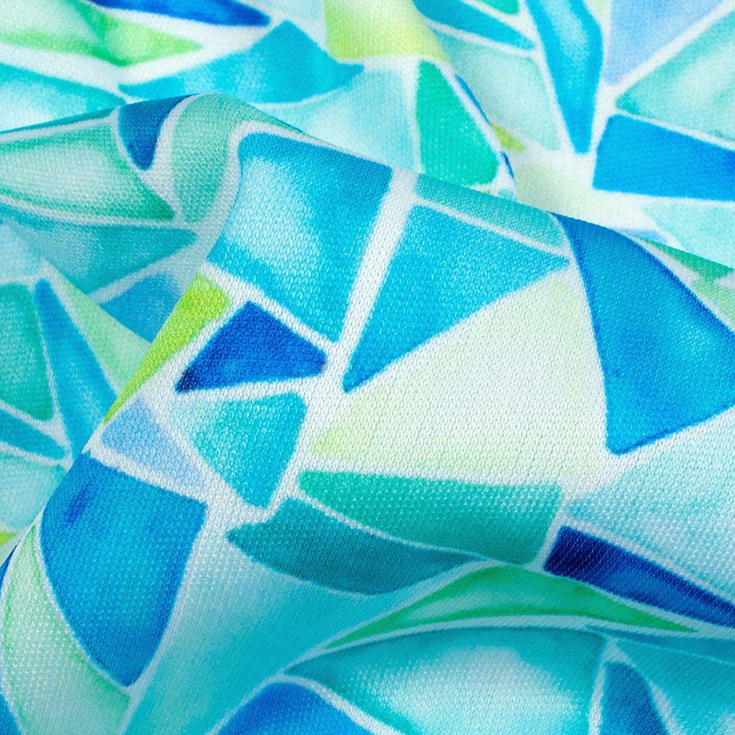 Carolina Blue And Pale Green Geometric Pattern Digital Print Lycra Fabric (Width 58 Inches)