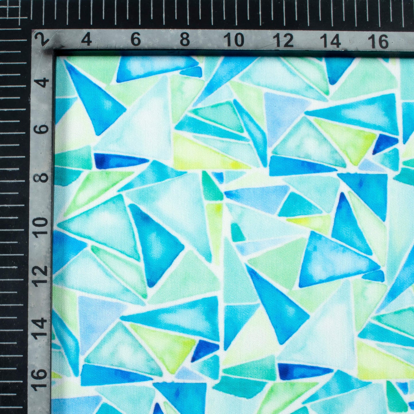 Carolina Blue And Pale Green Geometric Pattern Digital Print Lycra Fabric (Width 58 Inches)