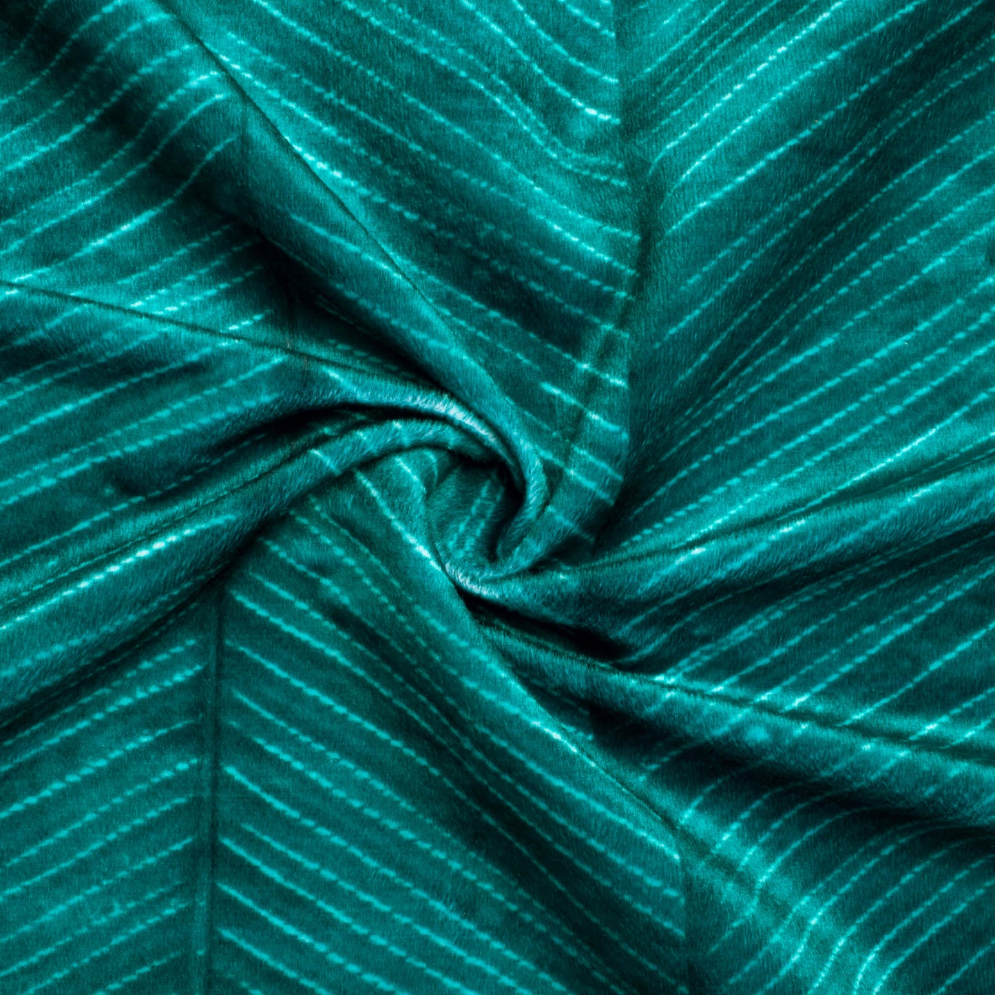 Deep Sea Green Chevron Pattern Digital Print Velvet Fabric (Width 58 Inches)