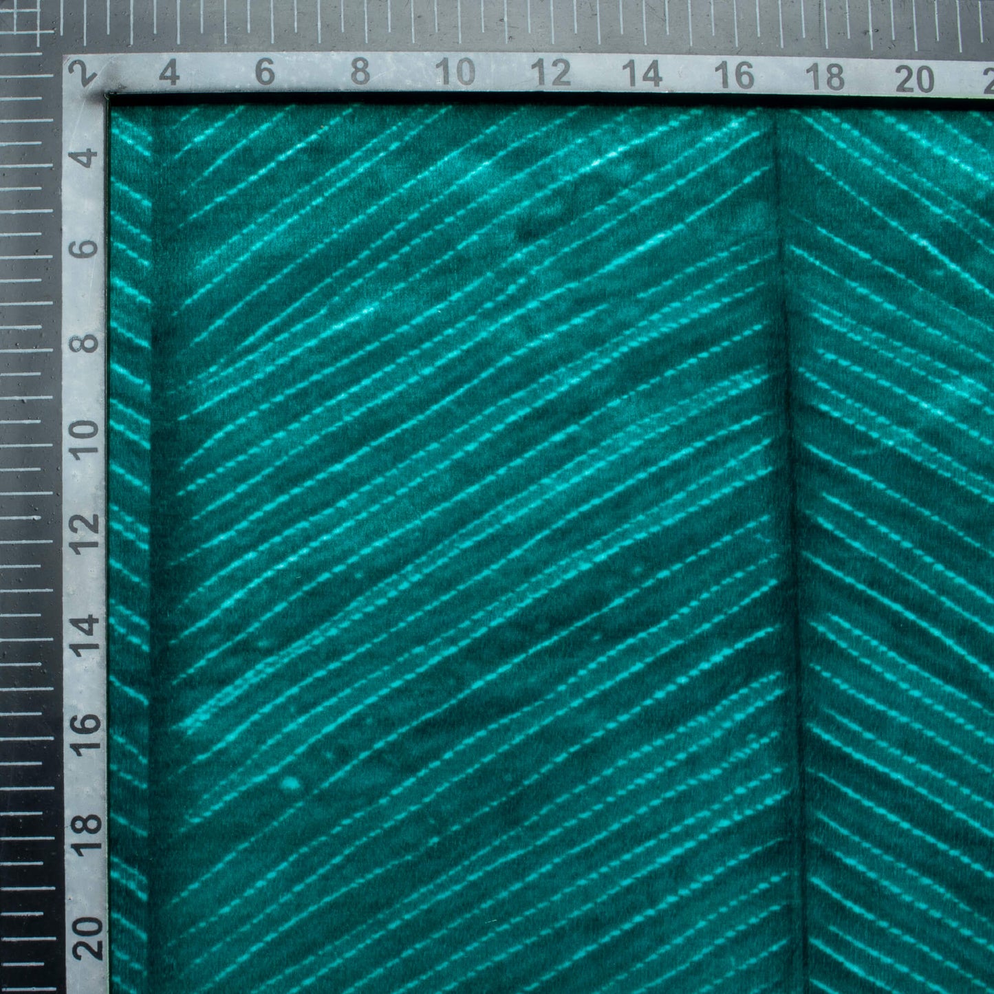 Deep Sea Green Chevron Pattern Digital Print Velvet Fabric (Width 58 Inches)