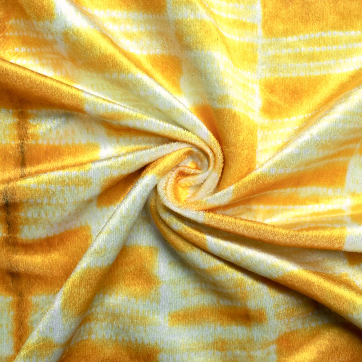 Amber Yellow And White Checks Pattern Digital Print Velvet Fabric (Width 54 Inches)