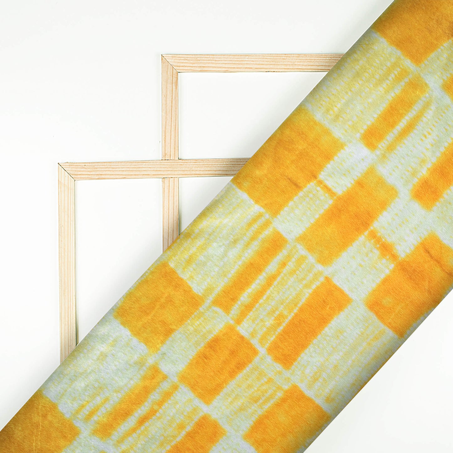 Amber Yellow And White Checks Pattern Digital Print Velvet Fabric (Width 54 Inches)