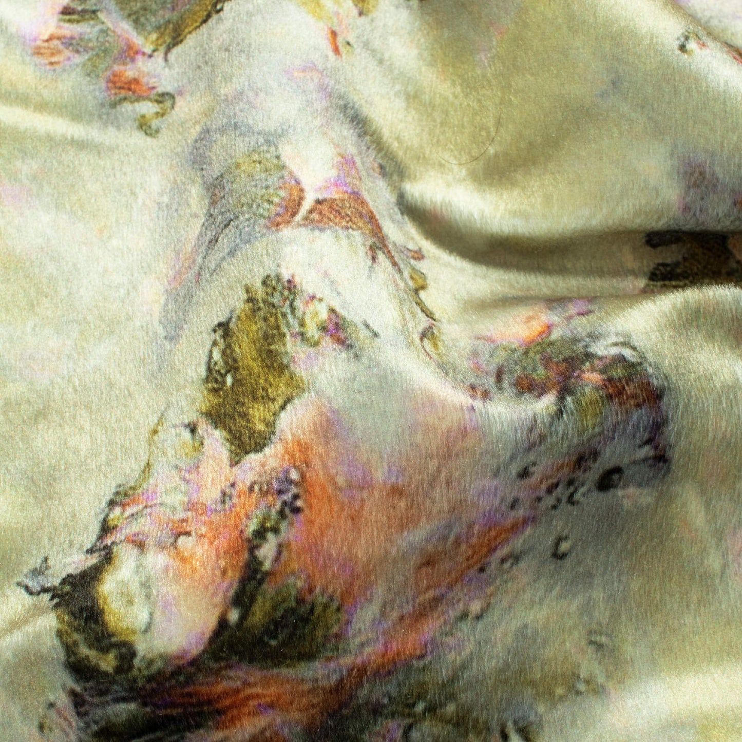 Sage Green And Peach Abstract Pattern Digital Print Velvet Fabric (Width 58 Inches)