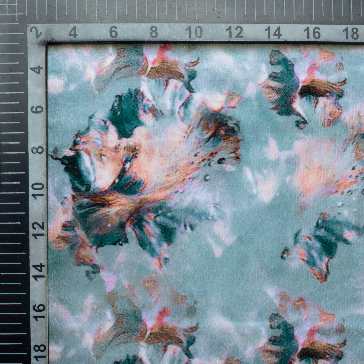 Powder Blue And Peach Abstract Pattern Digital Print Velvet Fabric (Width 54 Inches)