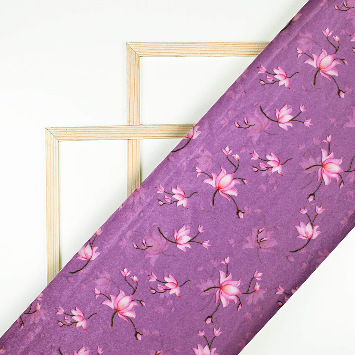 Purple And Rose Pink Floral Pattern Digital Print Velvet Fabric (Width 58 Inches)