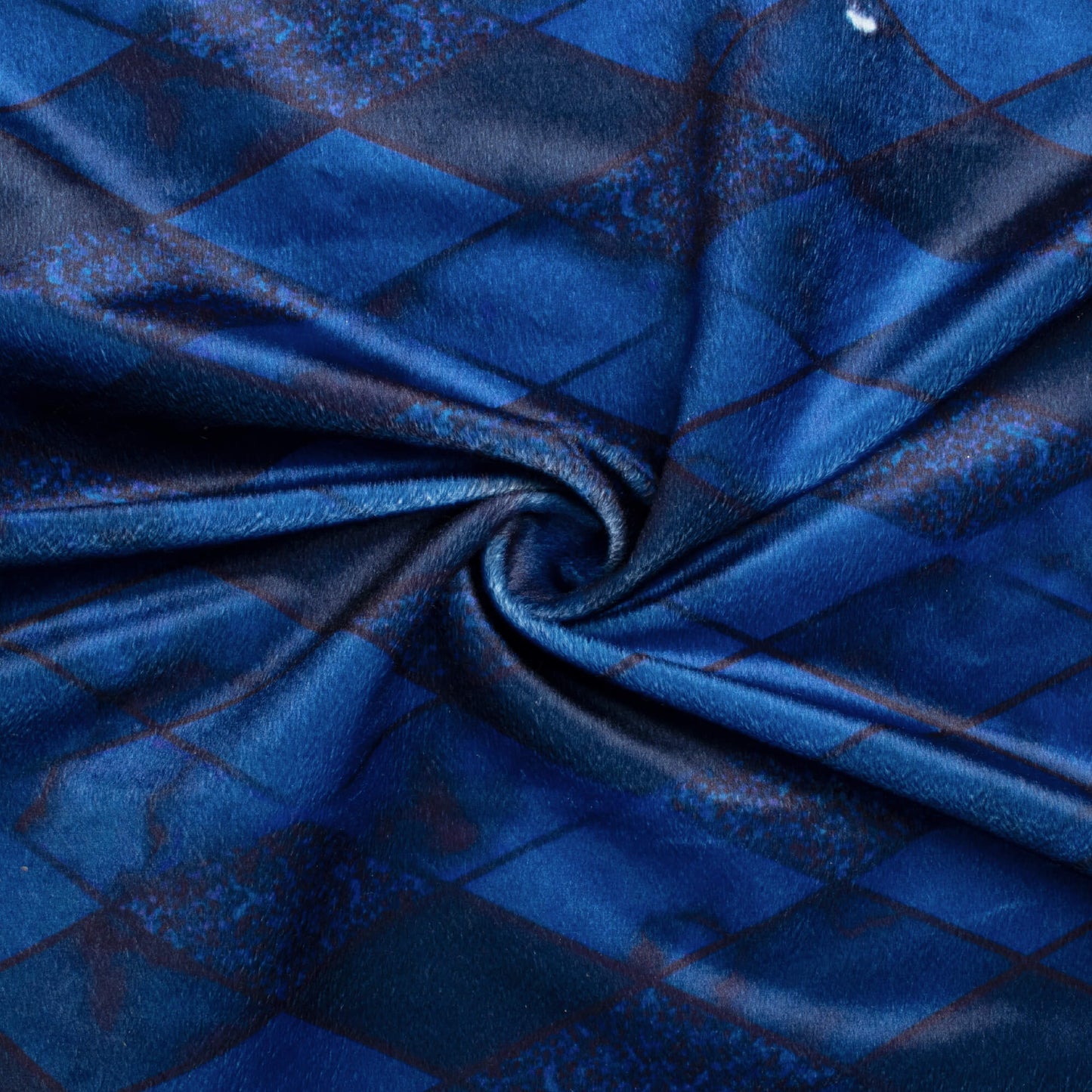 Admiral Blue Checks Pattern Digital Print Velvet Fabric (Width 58 Inches)