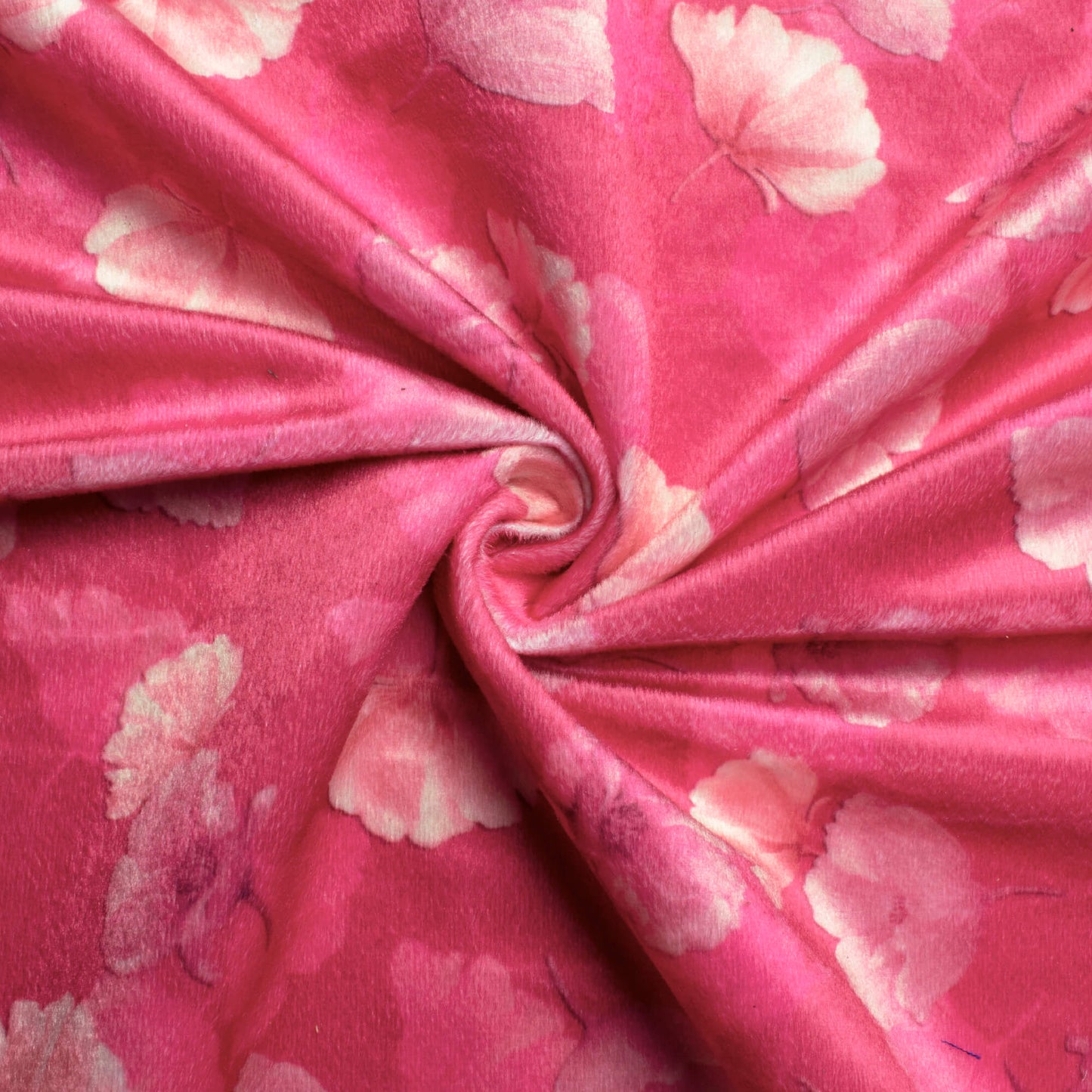 Rose Pink And Cream Floral Pattern Digital Print Velvet Fabric (Width 58 Inches)