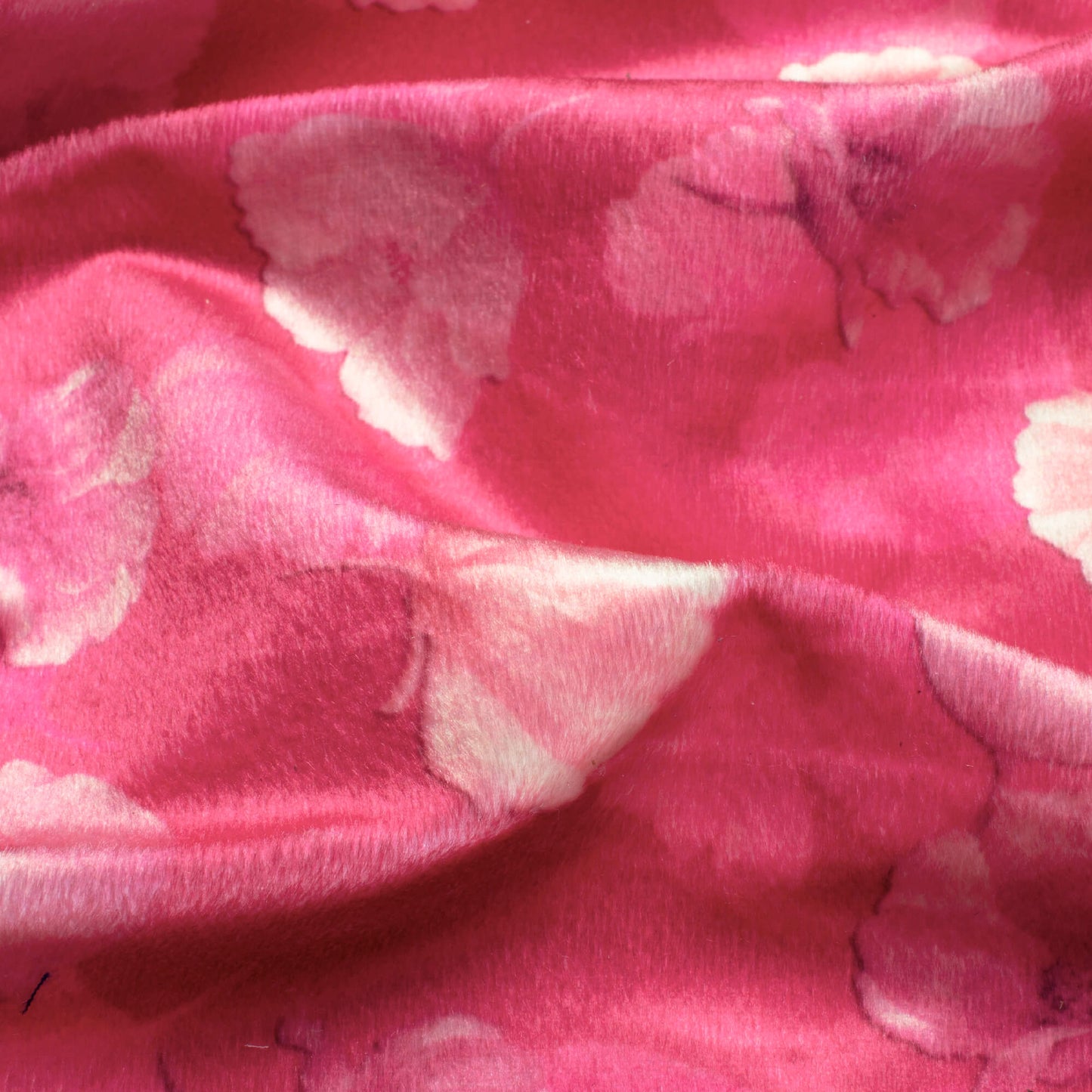 Rose Pink And Cream Floral Pattern Digital Print Velvet Fabric (Width 58 Inches)