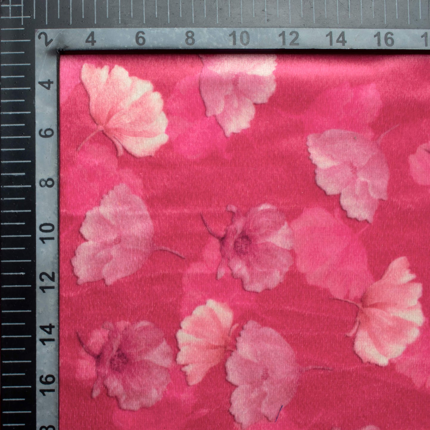 Rose Pink And Cream Floral Pattern Digital Print Velvet Fabric (Width 58 Inches)