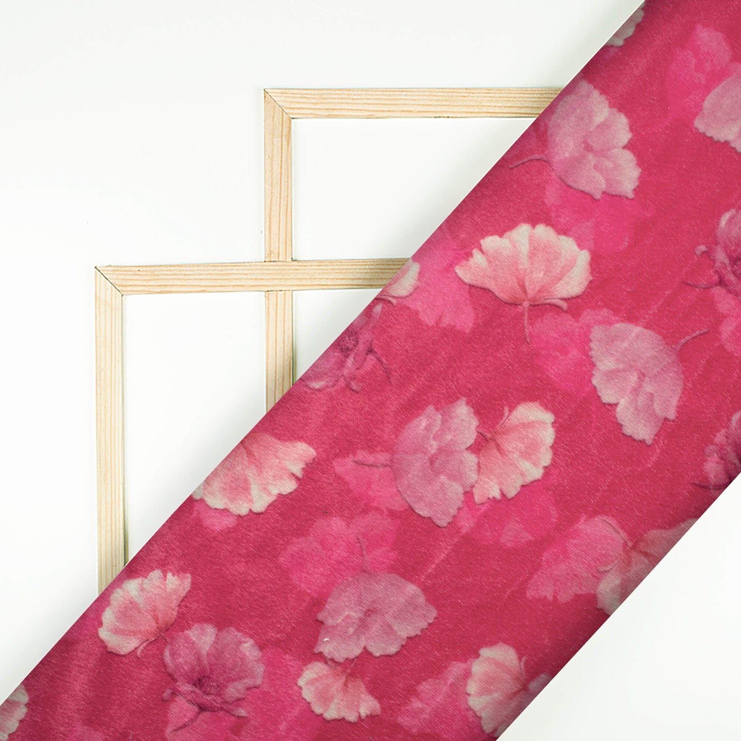 Rose Pink And Cream Floral Pattern Digital Print Velvet Fabric (Width 58 Inches)