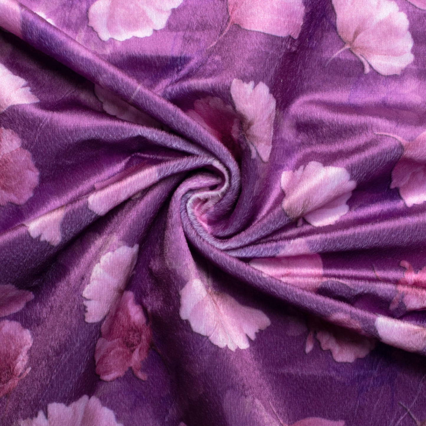 Amethyst Purple And Cream Floral Pattern Digital Print Velvet Fabric (Width 58 Inches)