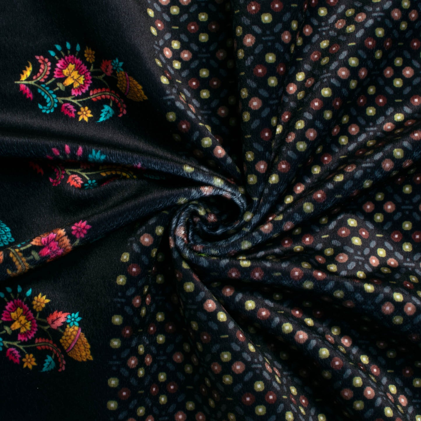 Black And Hot Pink Daman Pattern Digital Print Velvet Fabric (Width 58 Inches)