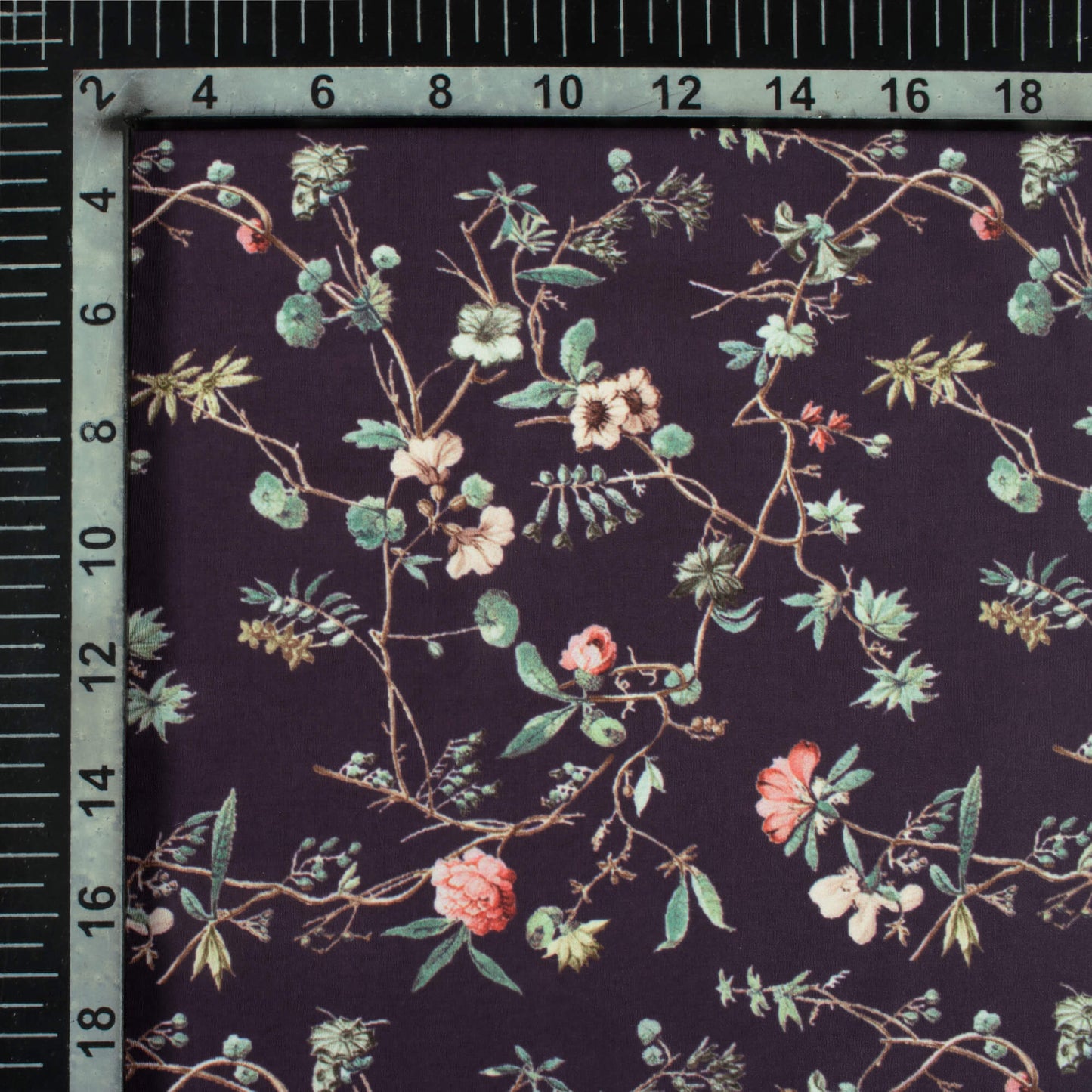 Purple And Green Floral Pattern Digital Print Royal BSY Crepe Fabric