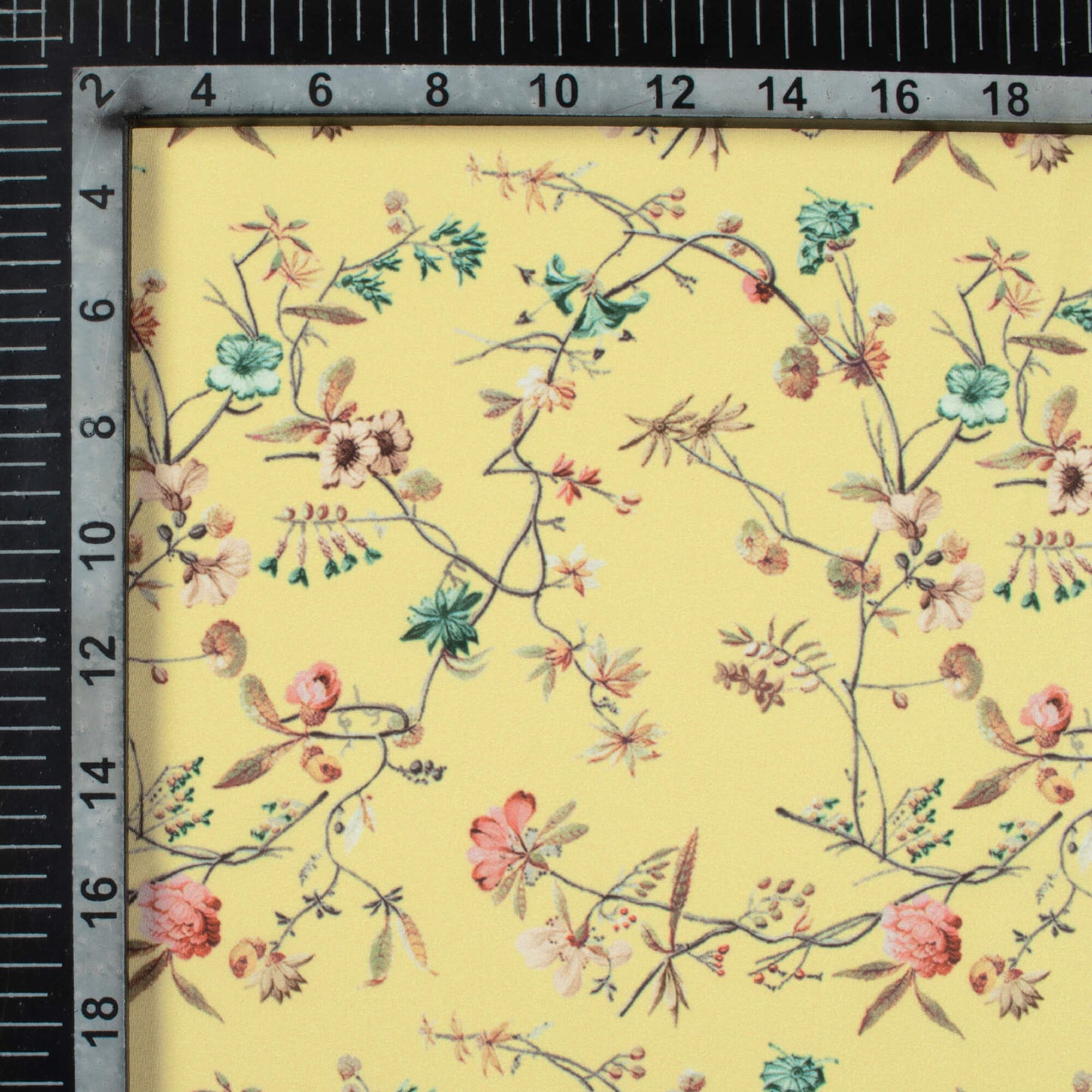 Laguna Yellow And Taffy Pink Floral Pattern Digital Print Royal BSY Crepe Fabric