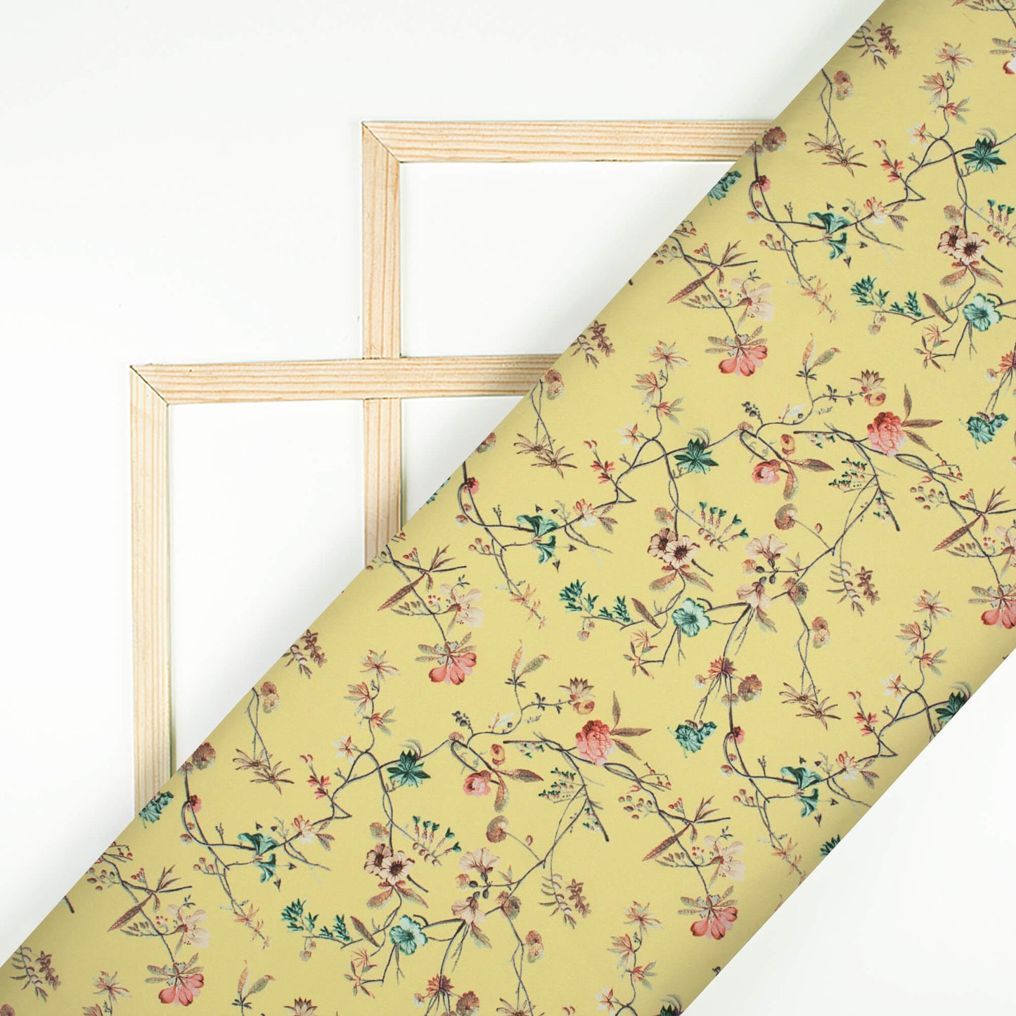 Laguna Yellow And Taffy Pink Floral Pattern Digital Print Royal BSY Crepe Fabric