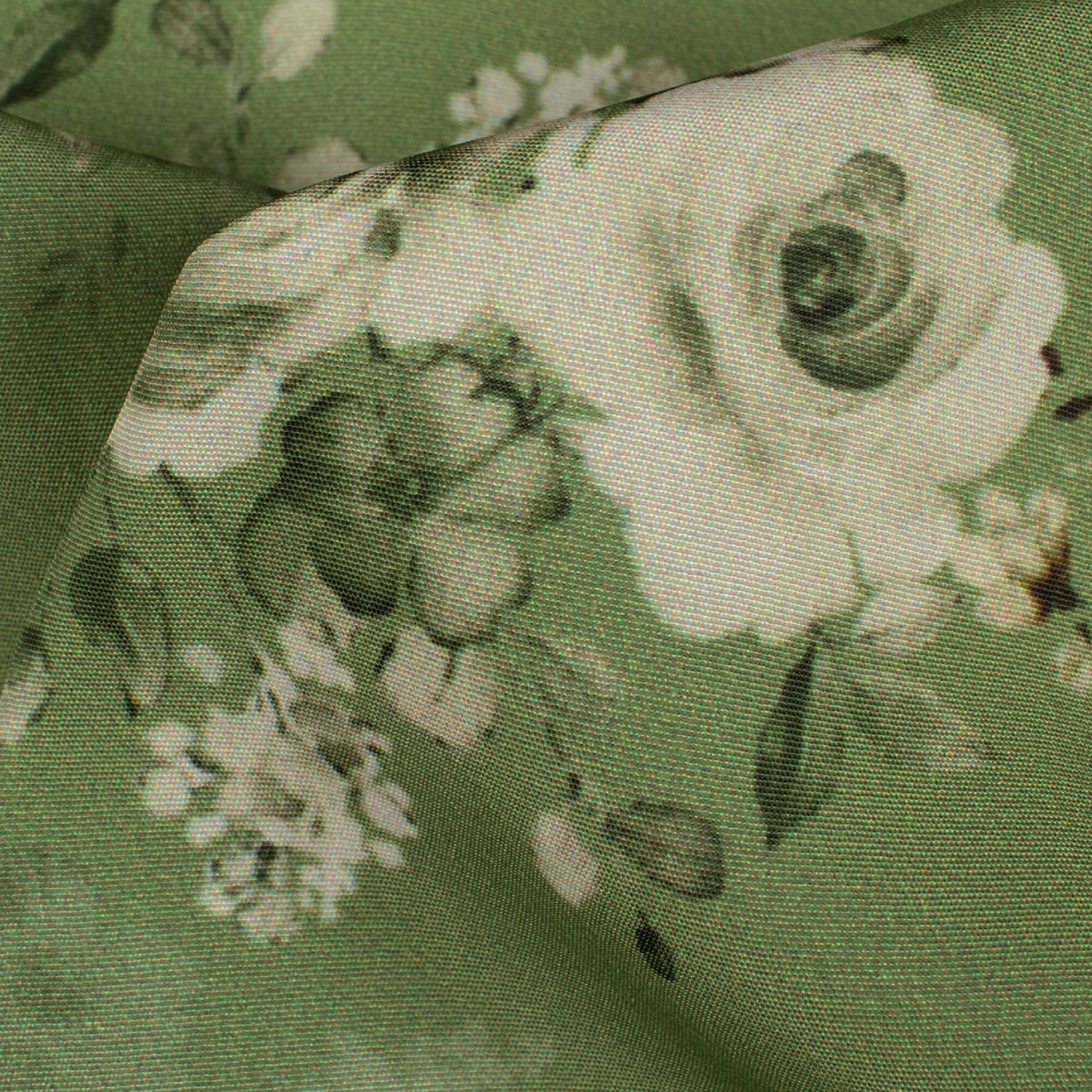 Fern Green And Off White Floral Pattern Digital Print Royal BSY Crepe Fabric